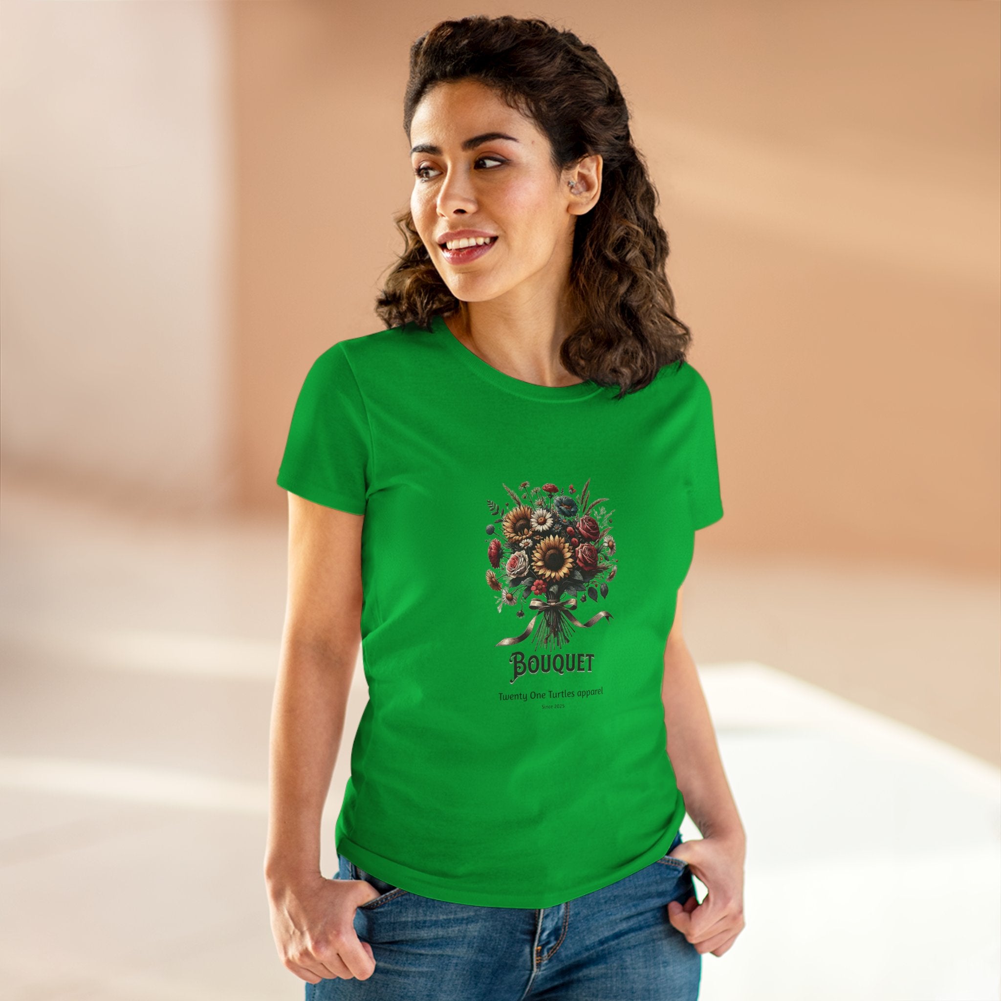 Floral Bouquet Women’s Semi-Fitted Tee – Soft Cotton Boho Style Shirt