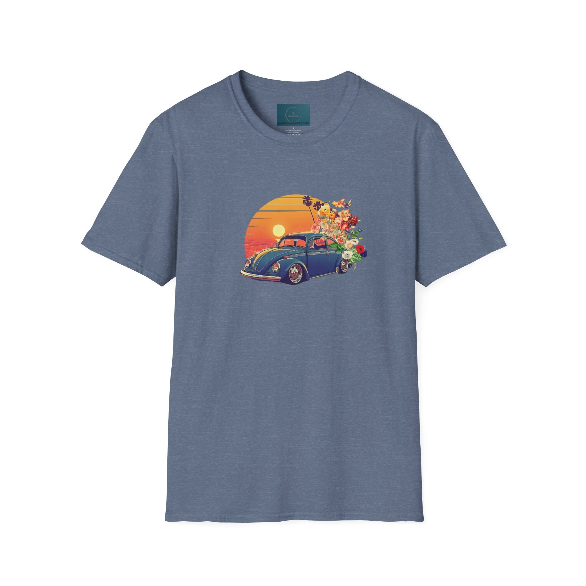 Vintage Sunset Beetle Tee – Unisex Retro Car Shirt, Summer Vibes Gift