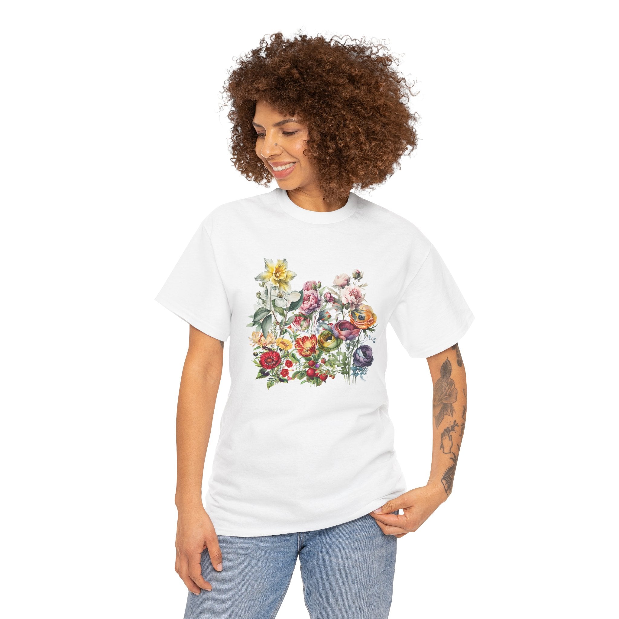 Floral Print Unisex Cotton Tee – Spring flowers Casual T-Shirt.