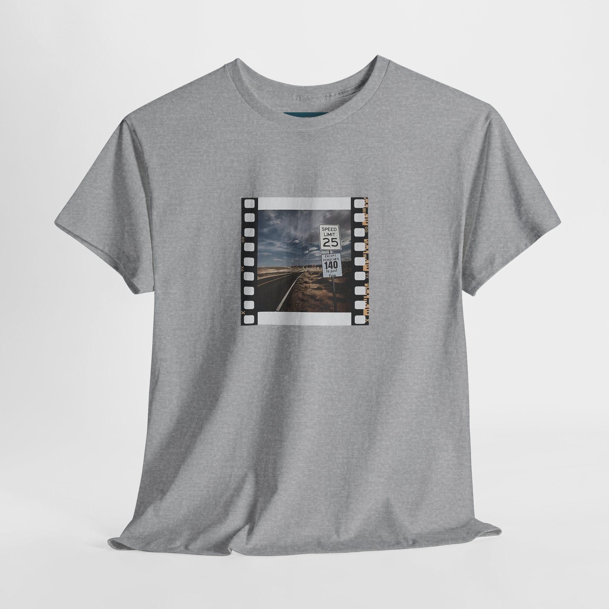 Porsche Road Sign T-Shirt – Retro Film Strip Style Unisex Tee.
