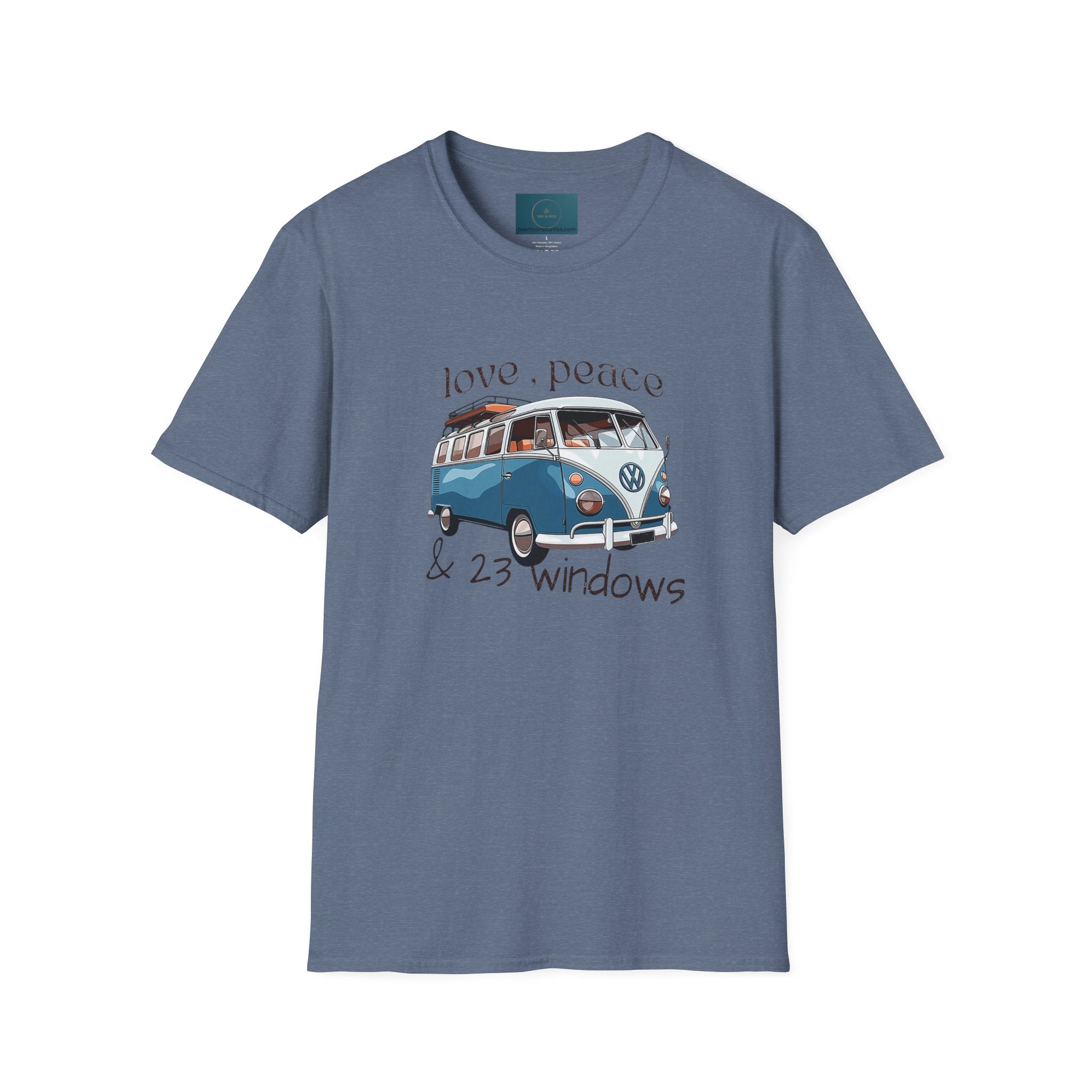 Love Peace & 23 Windows VW Bus T-Shirt | Vintage Boho Unisex Tee