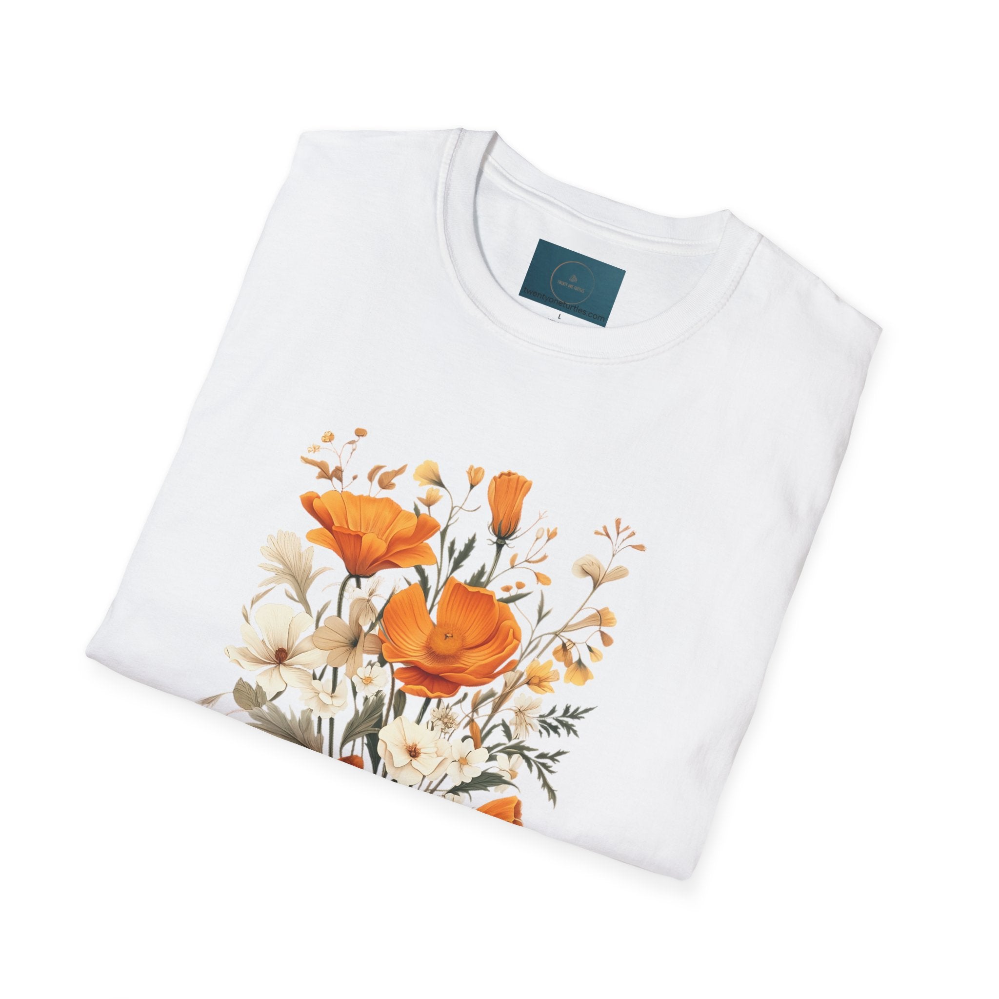 Floral Unisex T-Shirt – Bold Orange Blooms | Soft Nature Tee