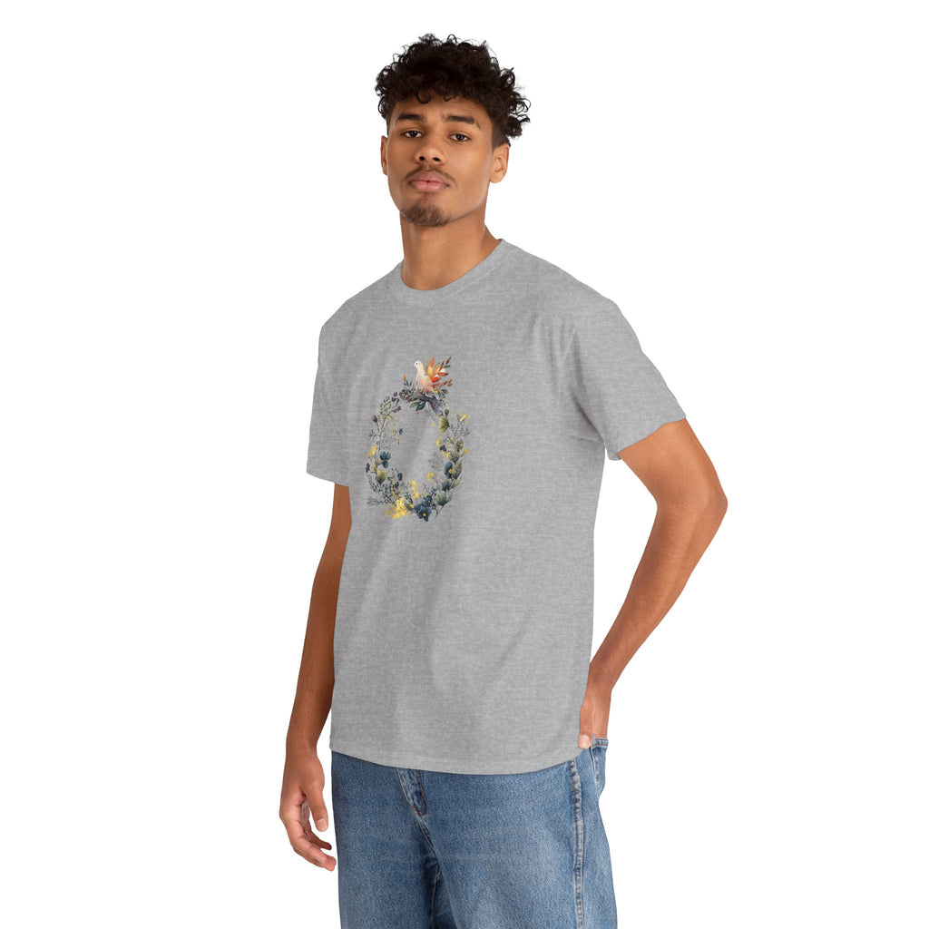 Floral 'Dove of Peace' Unisex Cotton Tee - Eco-Friendly Casual Shirt