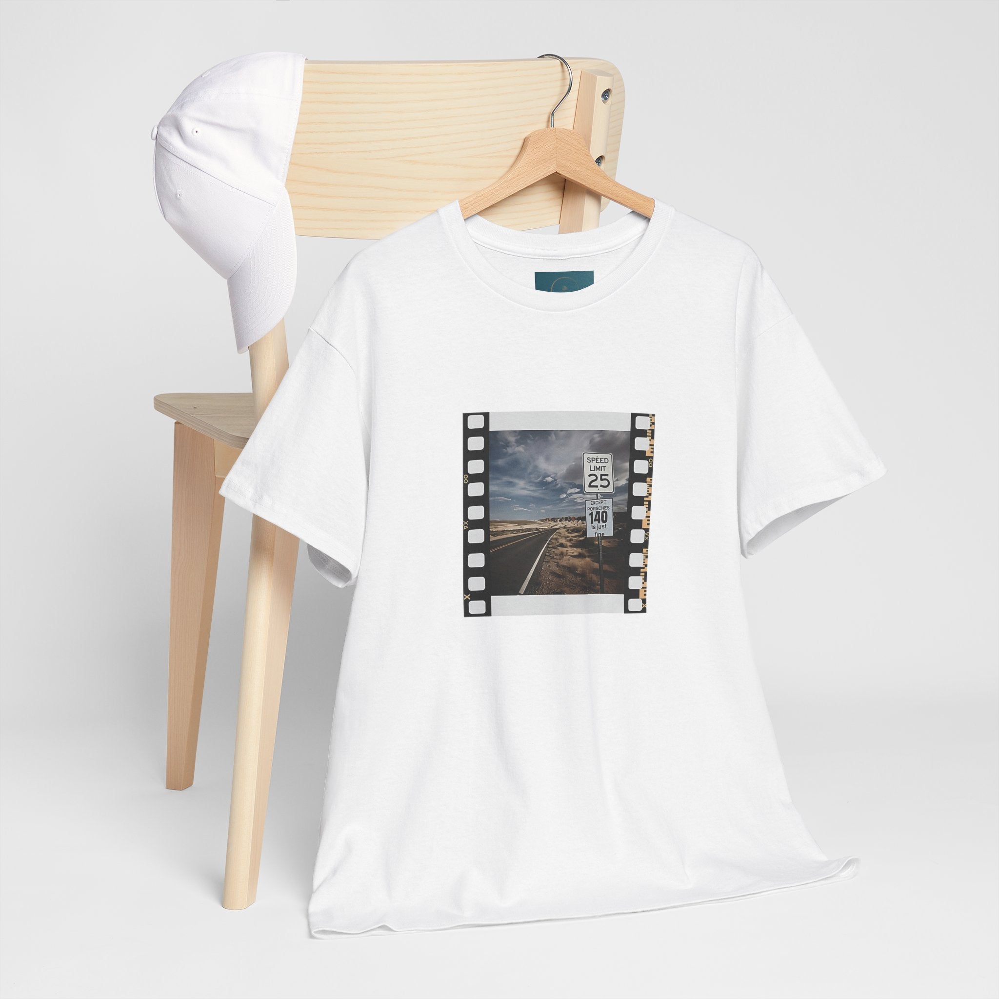 Porsche Road Sign T-Shirt – Retro Film Strip Style Unisex Tee.