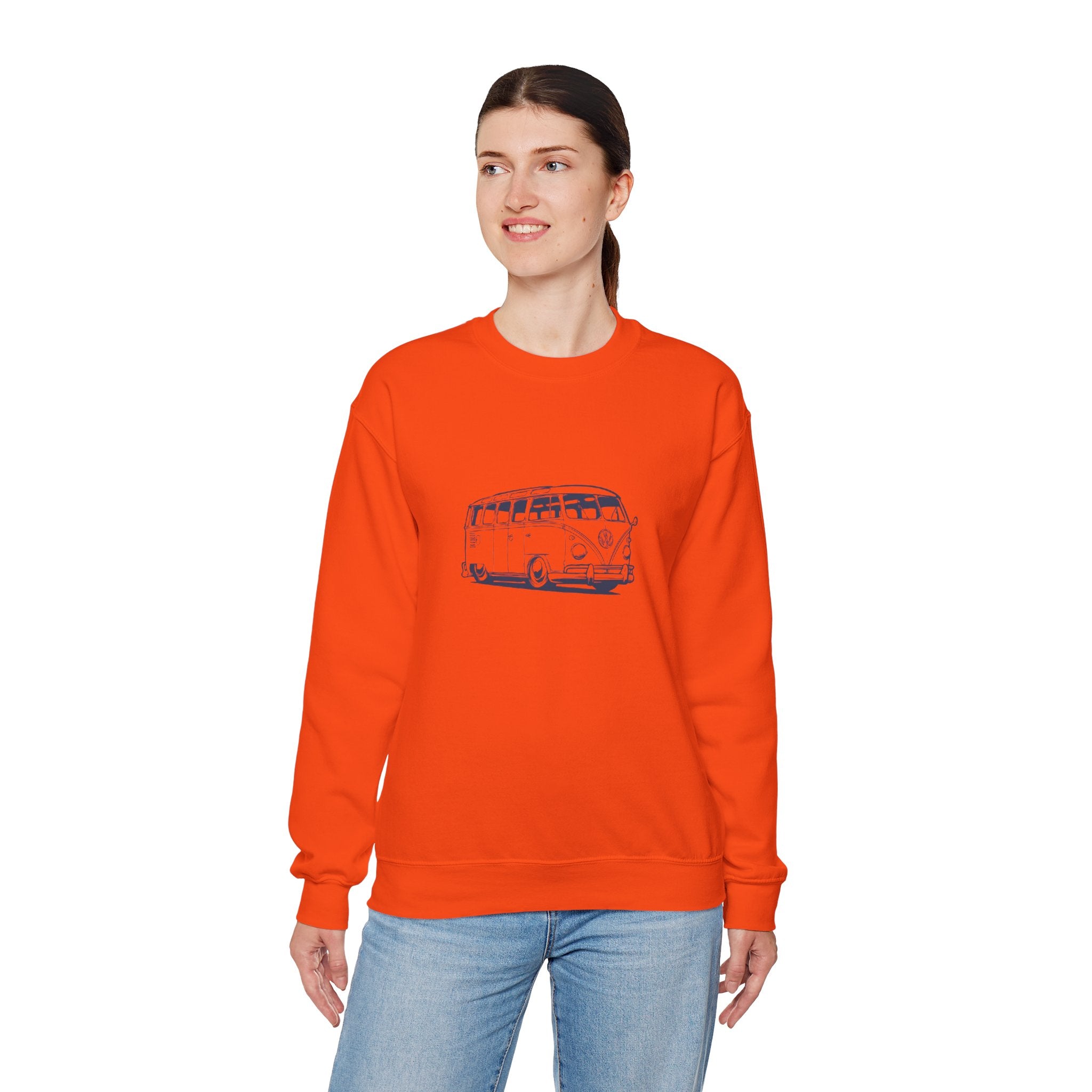 The Road Tripper: Unisex VW Bus Cotton-Blend Crewneck Sweatshirt