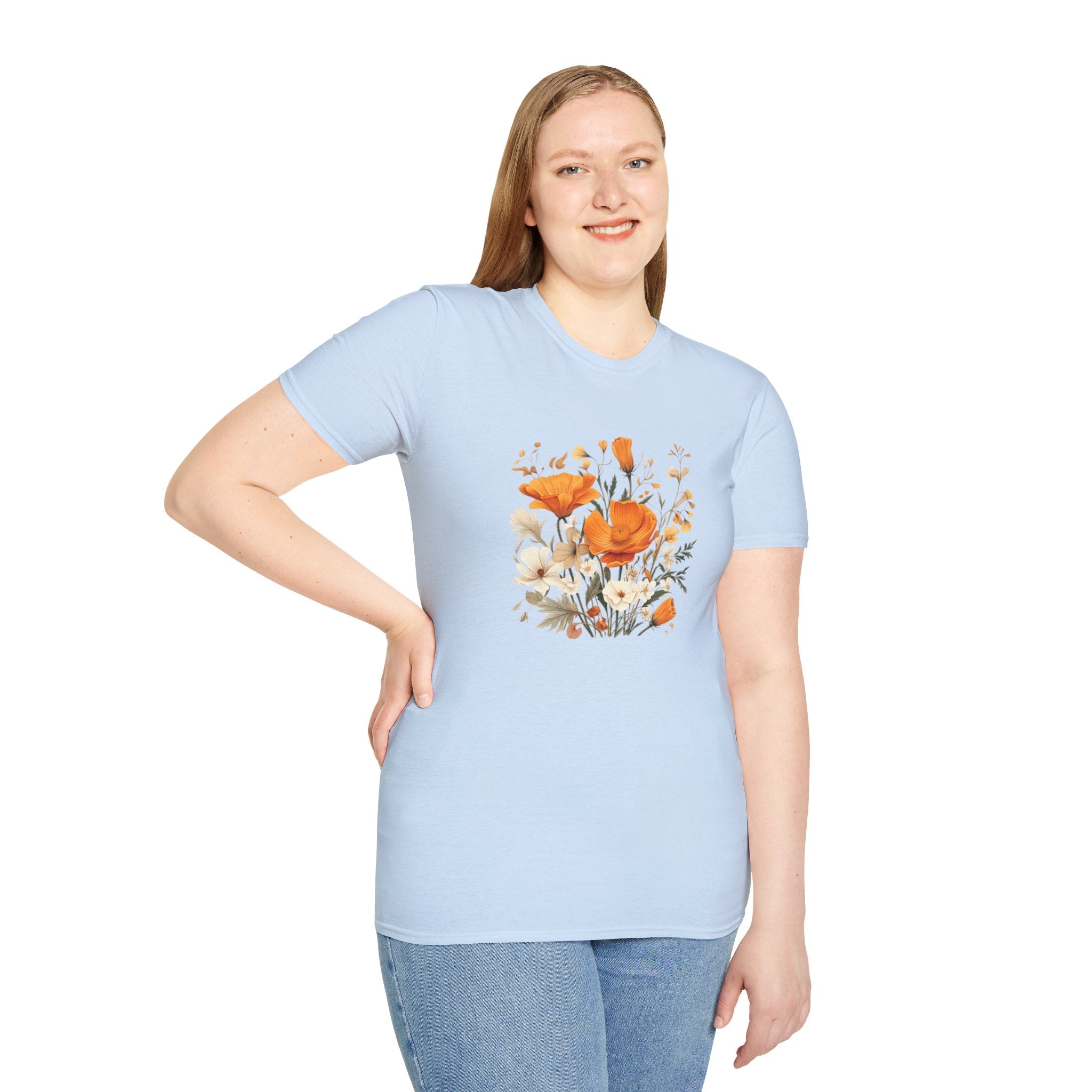 Floral Unisex T-Shirt – Bold Orange Blooms | Soft Nature Tee
