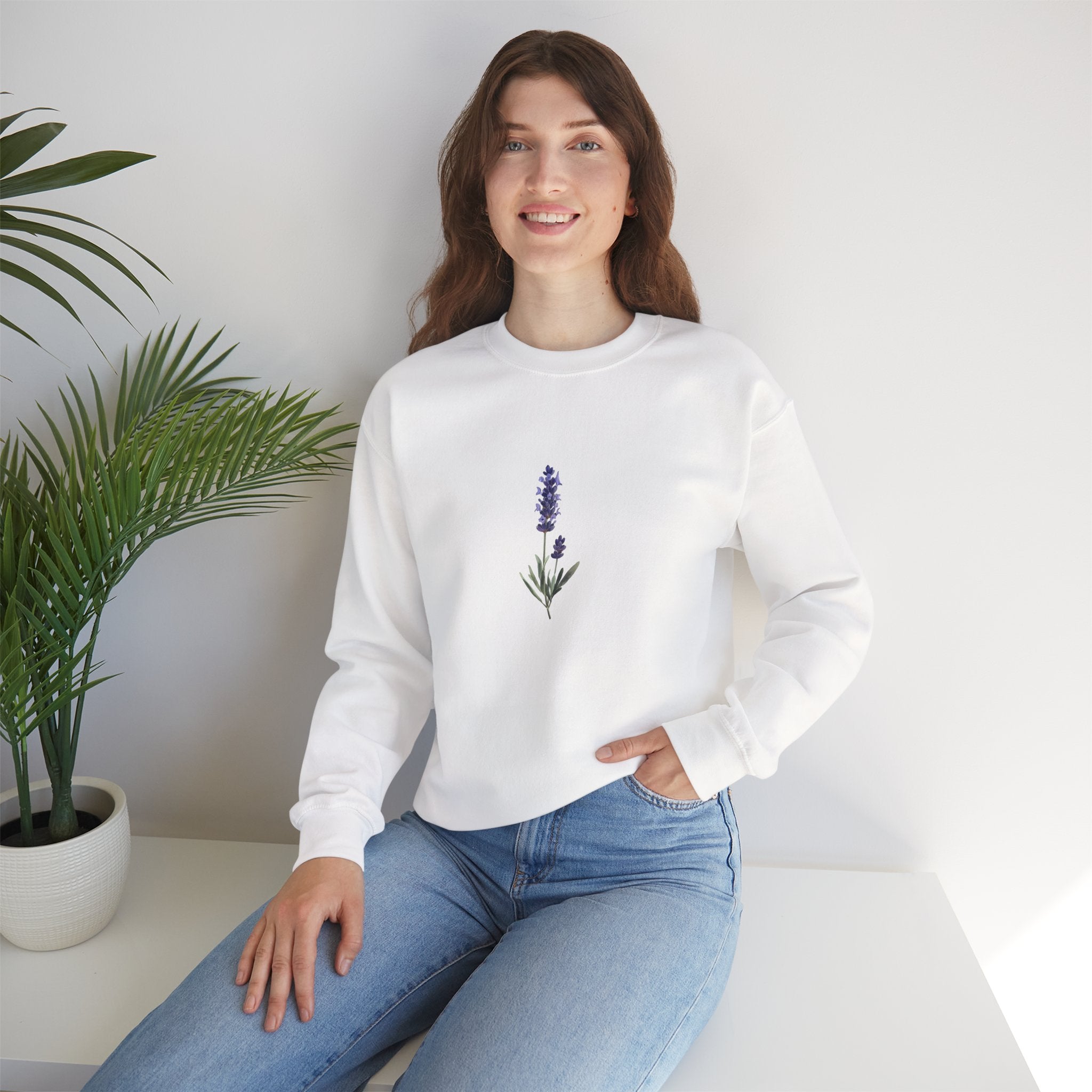 Lavender Bloom Crewneck Sweatshirt – Cozy Unisex Floral Sweatshirt