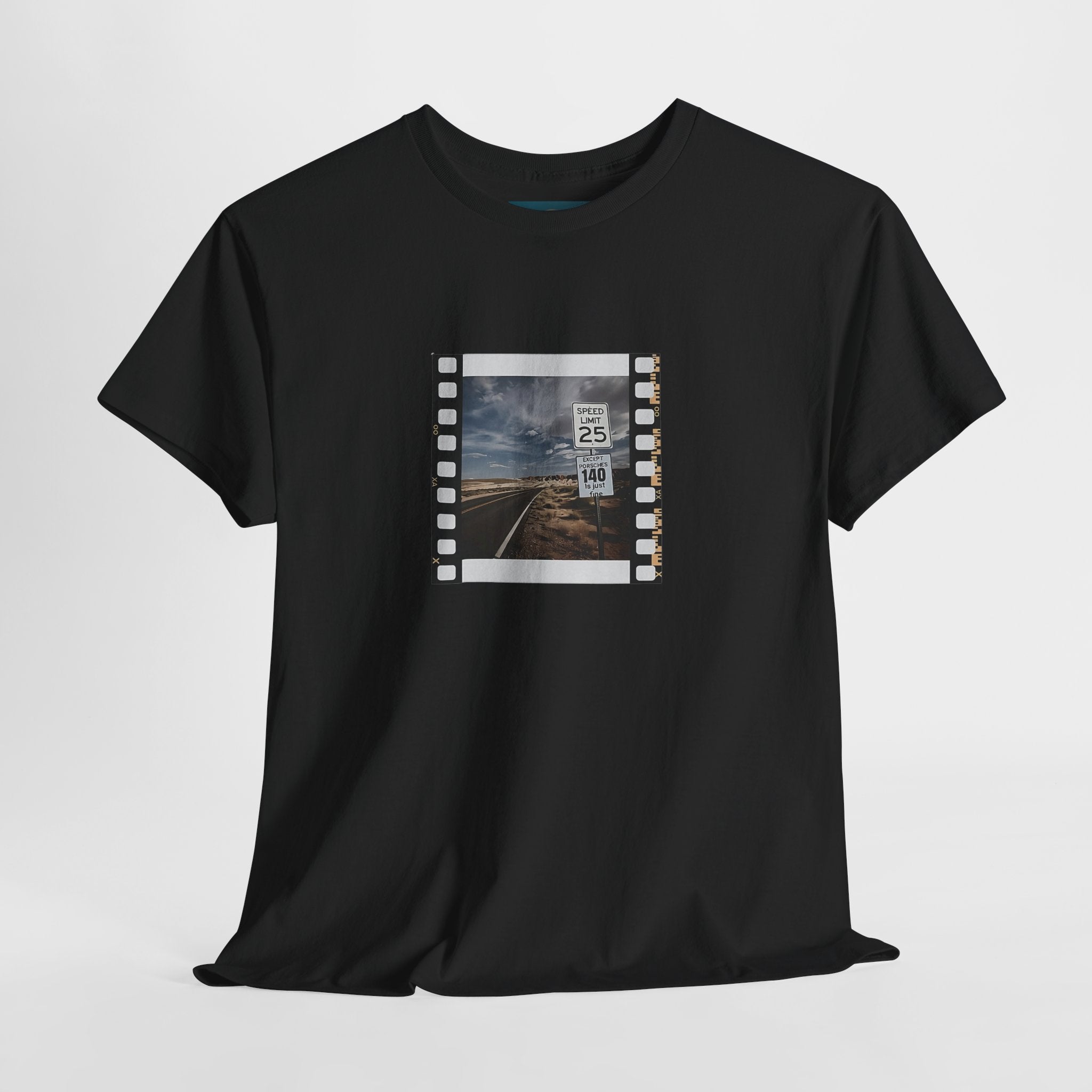 Porsche Road Sign T-Shirt – Retro Film Strip Style Unisex Tee.