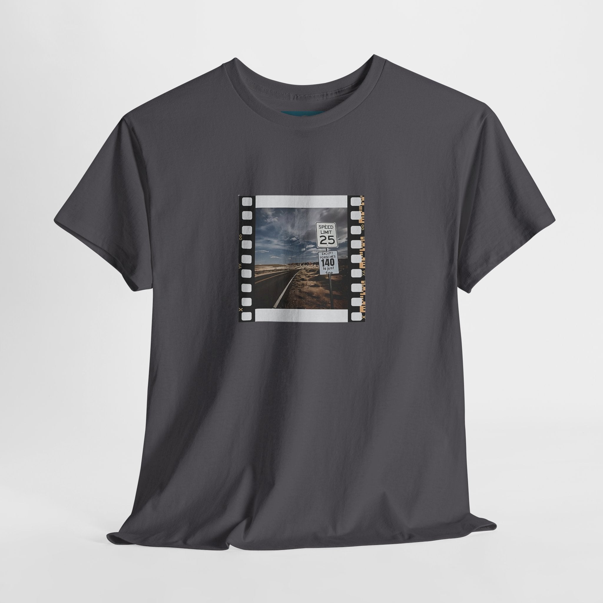 Porsche Road Sign T-Shirt – Retro Film Strip Style Unisex Tee.