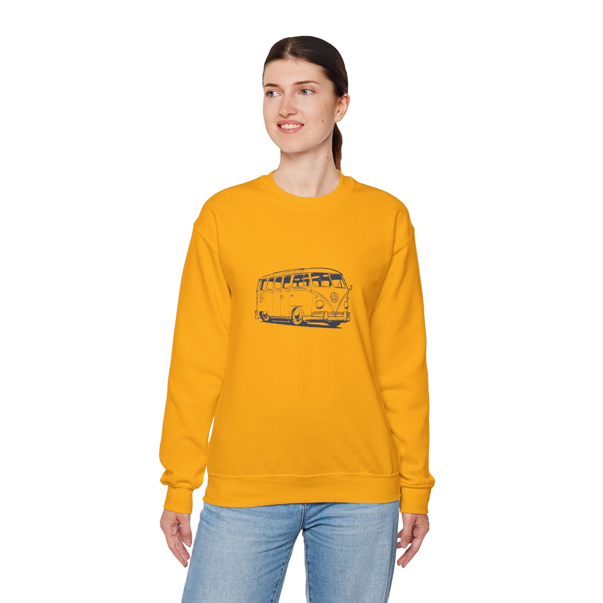 The Road Tripper: Unisex VW Bus Cotton-Blend Crewneck Sweatshirt