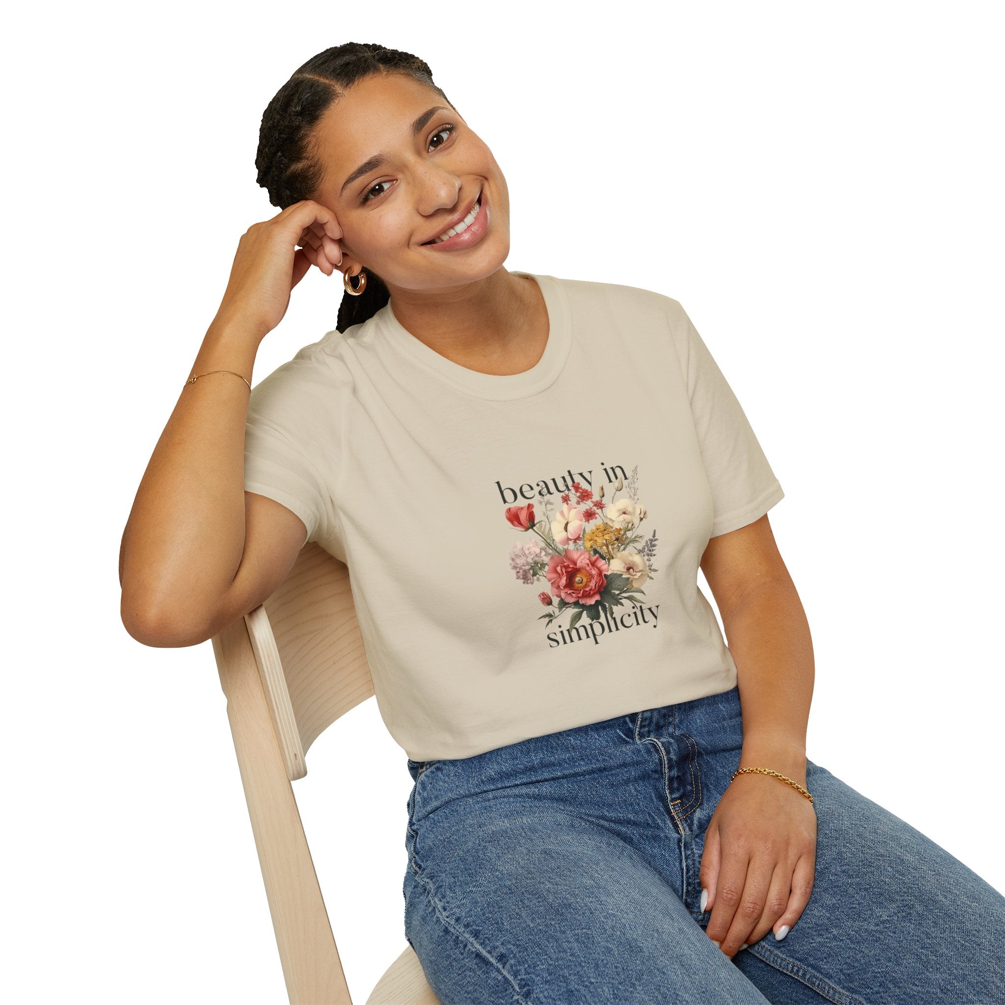 "Beauty in Simplicity" Floral Unisex T-Shirt – Softstyle Casual Tee, Relaxed Fit