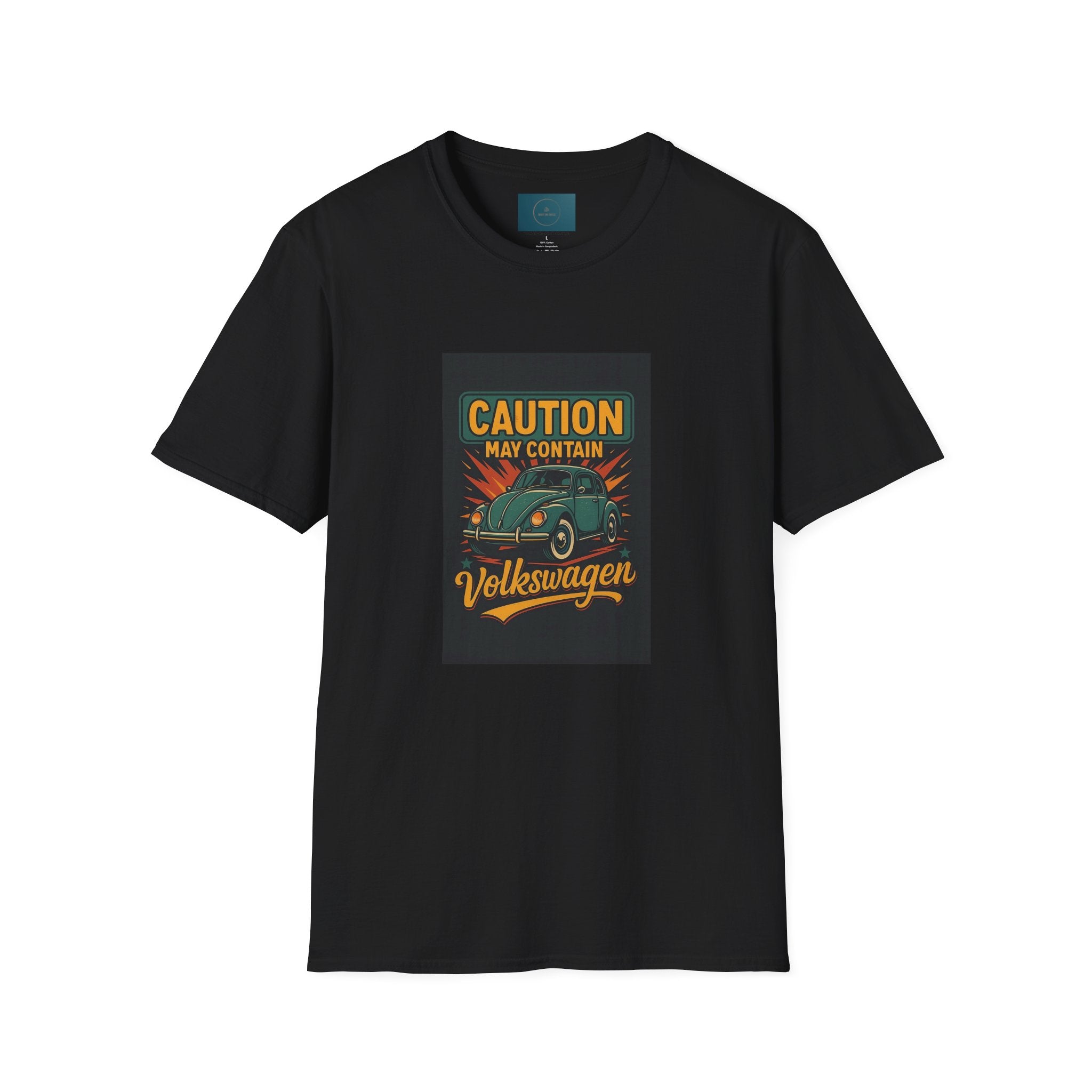 "Caution May Contain Volkswagen" T-Shirt – Vintage Car Lover Gift, Unisex Retro Auto Tee