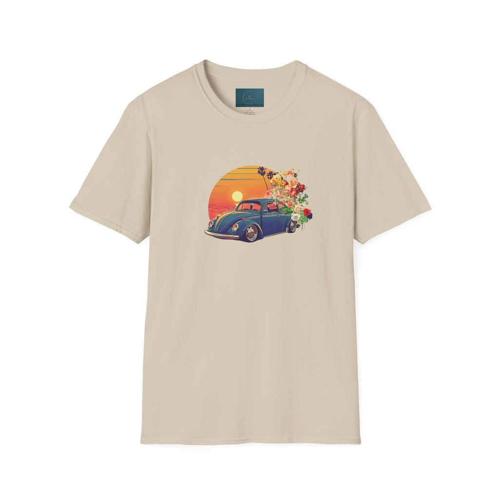 Vintage Sunset Beetle Tee – Unisex Retro Car Shirt, Summer Vibes Gift