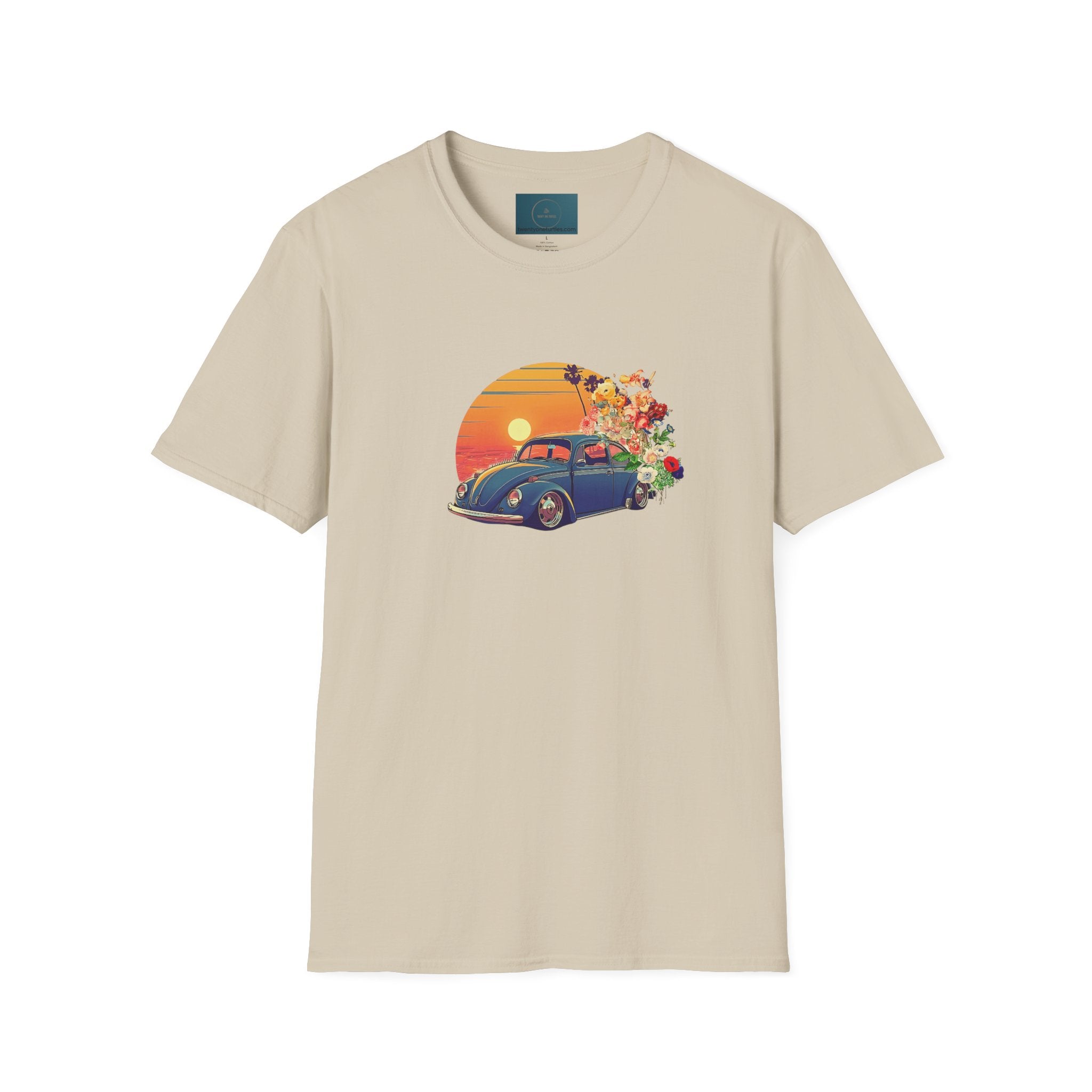 Vintage Sunset Beetle Tee – Unisex Retro Car Shirt, Summer Vibes Gift