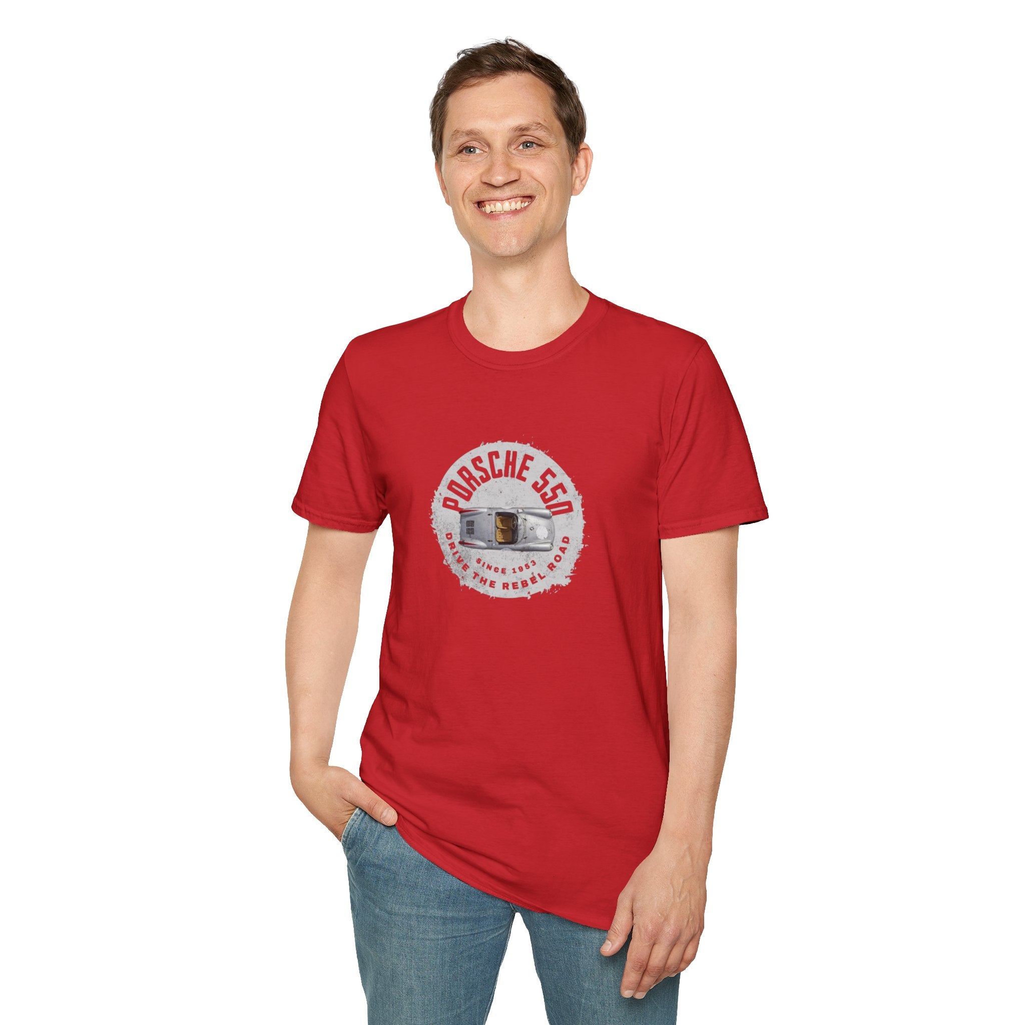 Porsche 550 Unisex Softstyle T-Shirt – Vintage Car Tee for Classic Car Lovers & Road Trip Enthusiasts