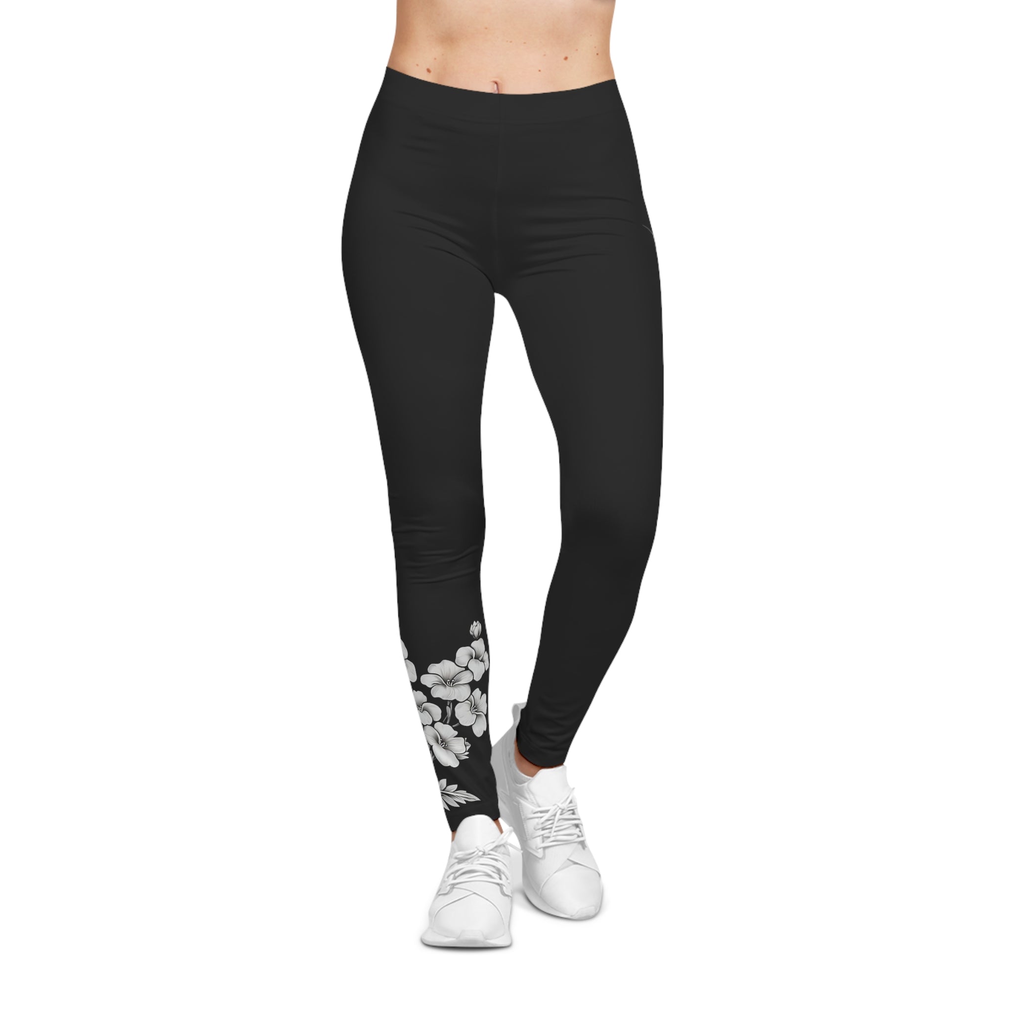 Floral Design Leggings for Women – Black | Comfortable Activewear & Stylish Everyday Wear