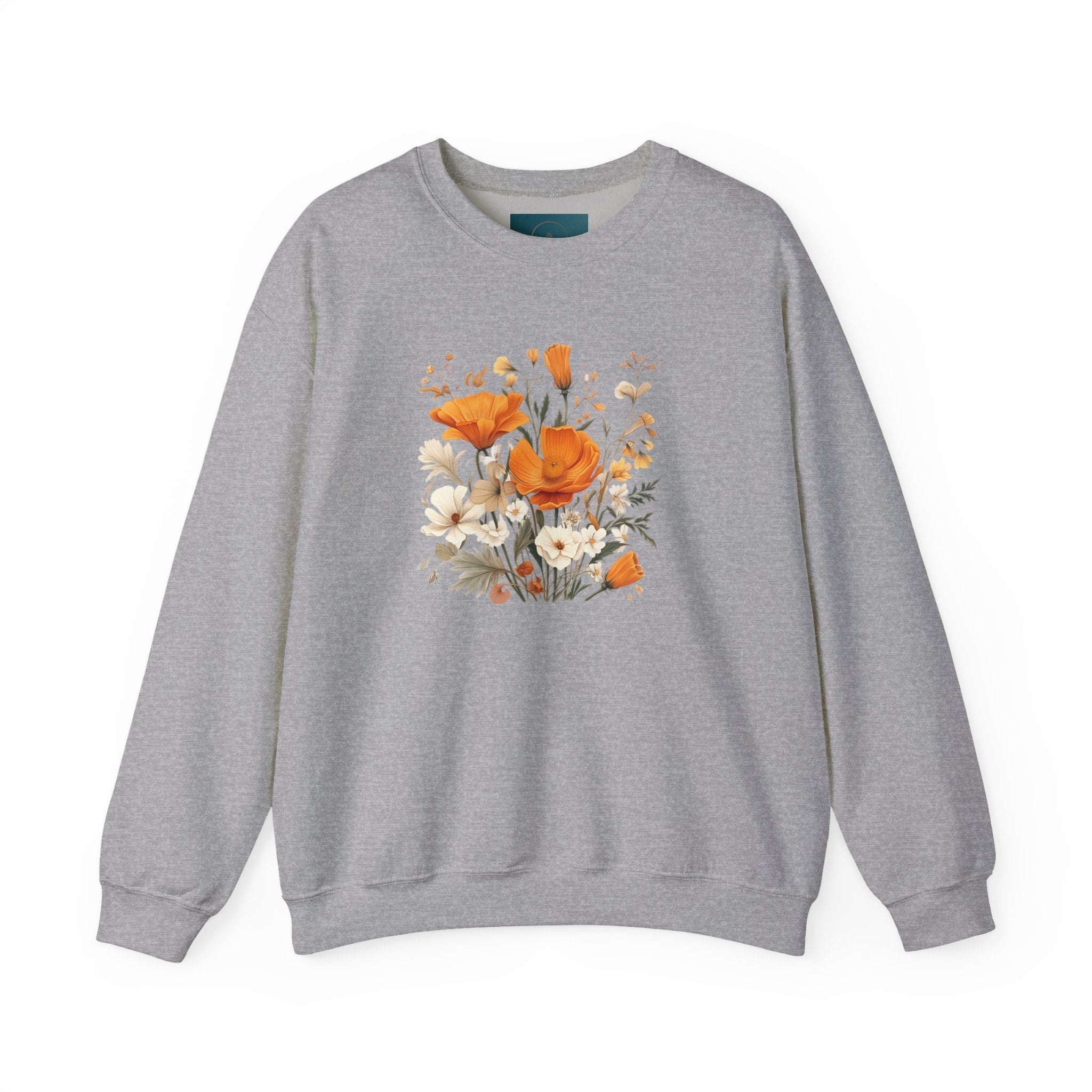 Floral Print Sweatshirt – Bold Orange Blooms | Cozy Nature-Inspired Gift & Spring Fashion