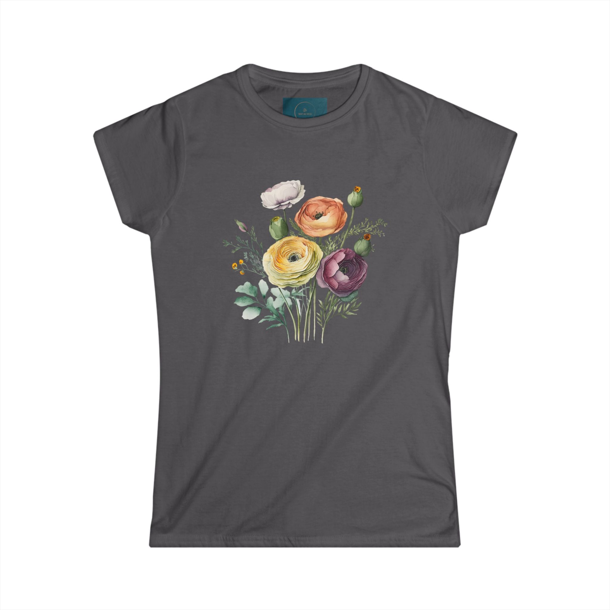 Floral Women's Softstyle Tee – Nature-Inspired Watercolor Shirt & Garden Lover Gift
