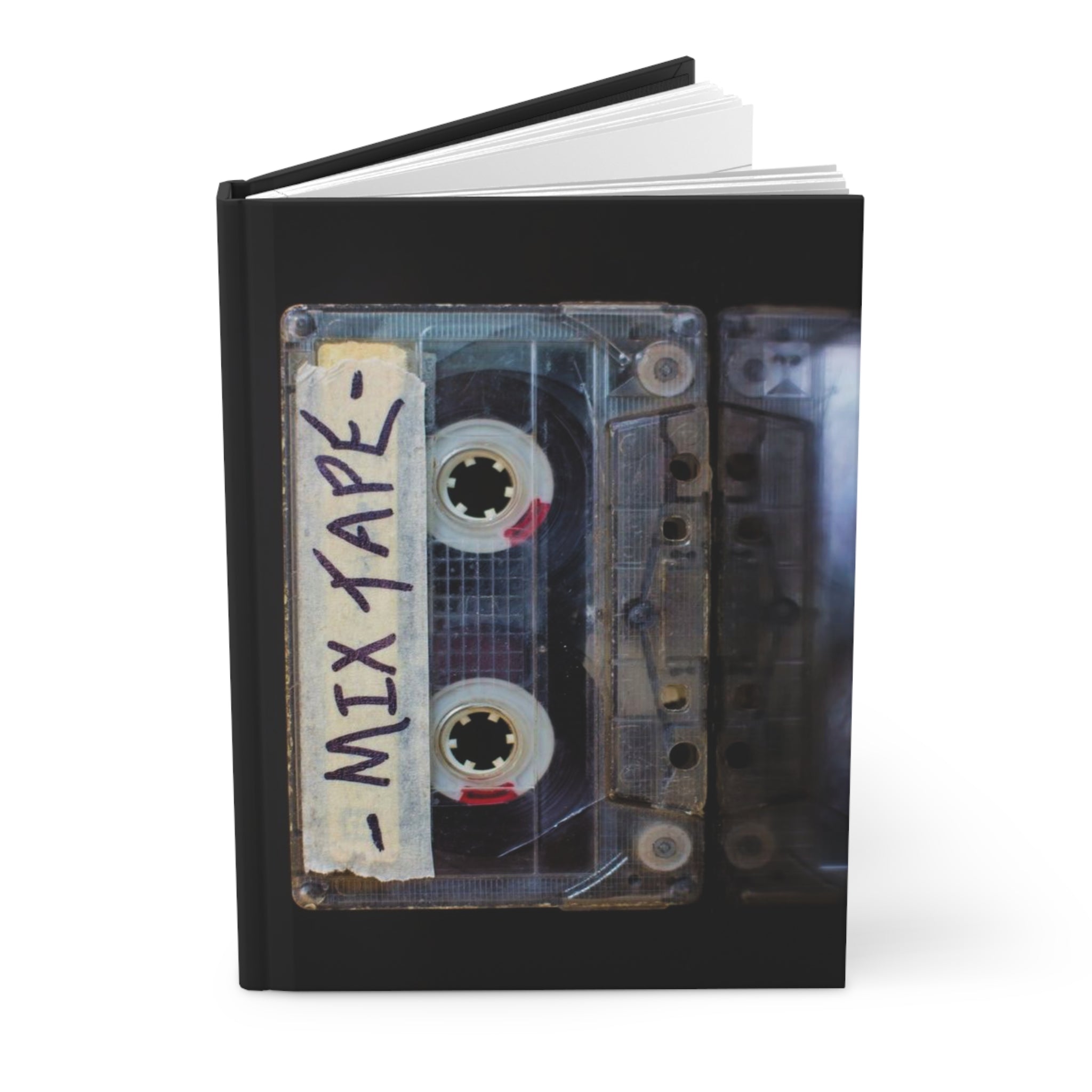 Notebook with a cassette tape design on the cover, featuring the word 'MIX TAPE'.