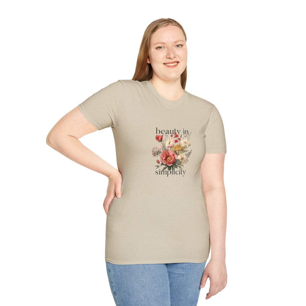 "Beauty in Simplicity" Floral Unisex T-Shirt – Softstyle Casual Tee, Relaxed Fit