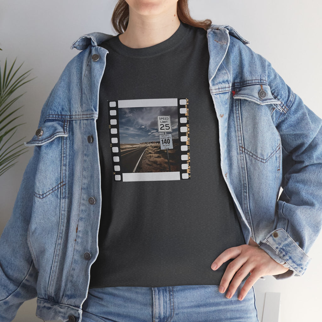 Porsche Road Sign T-Shirt – Retro Film Strip Style Unisex Tee.