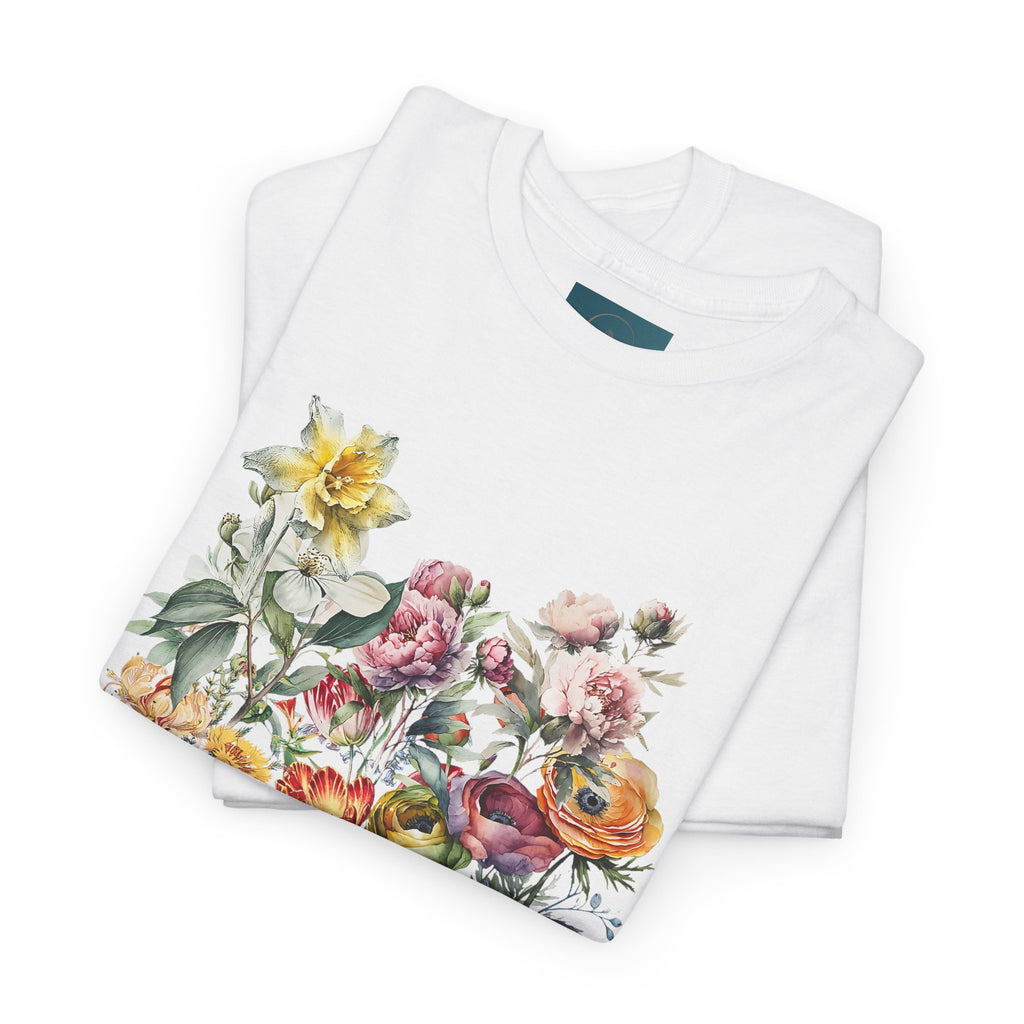 Floral Print Unisex Cotton Tee – Spring flowers Casual T-Shirt.