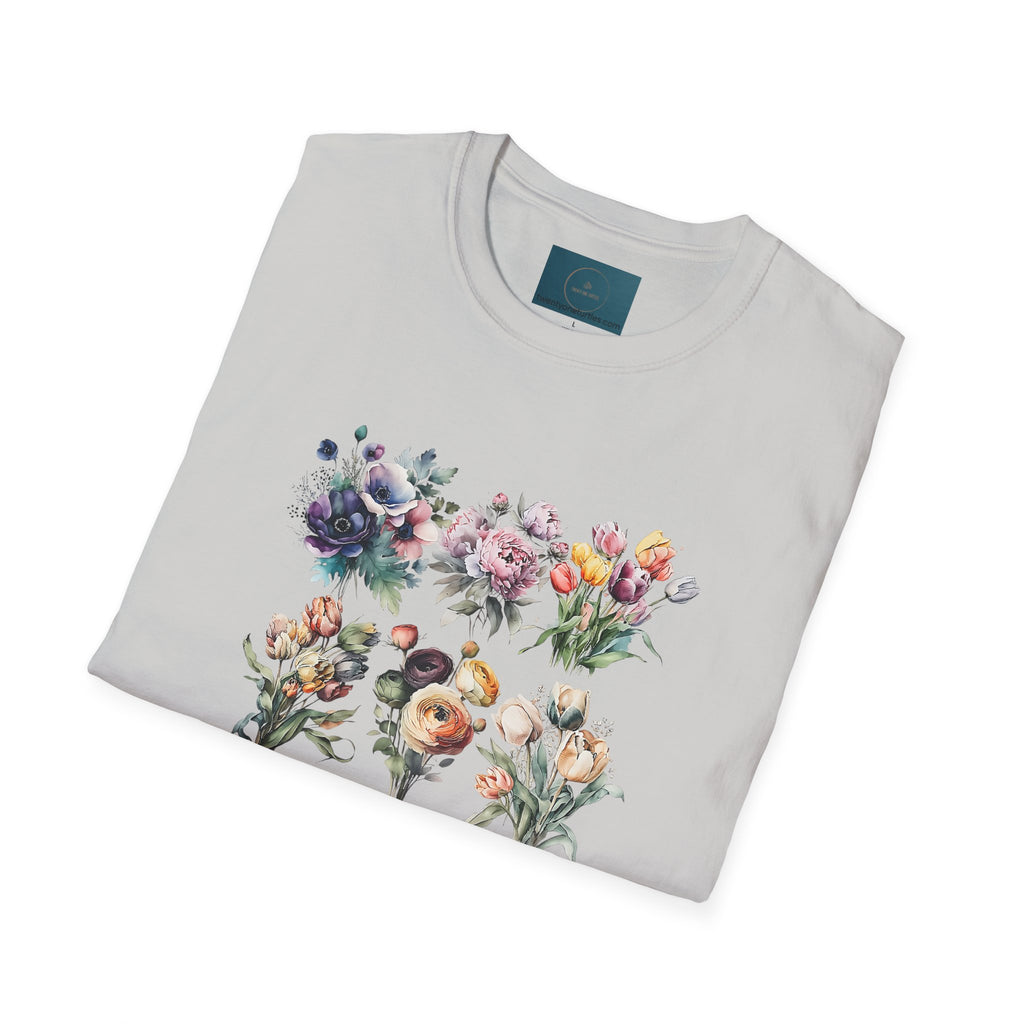 Floral Garden Unisex T-Shirt - Softstyle Casual Tee, Summer Wardrobe & Gift for Her