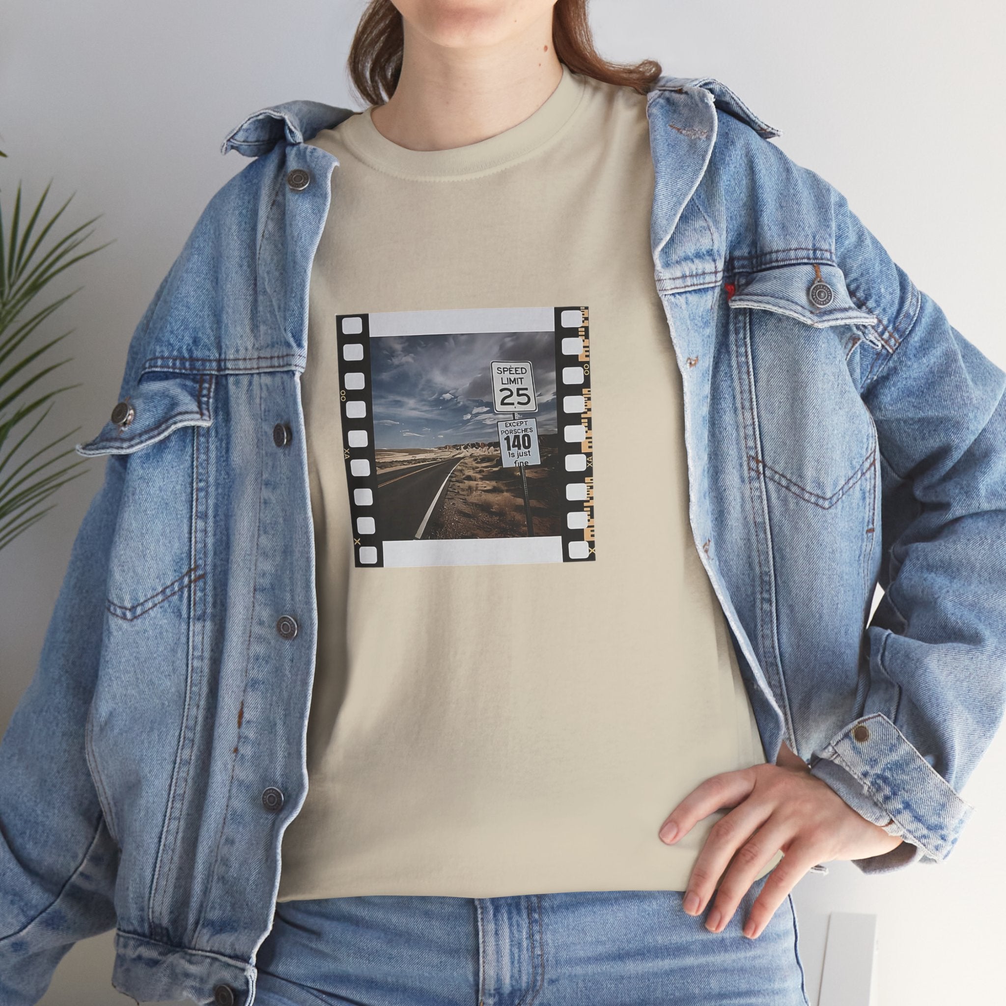 Porsche Road Sign T-Shirt – Retro Film Strip Style Unisex Tee.