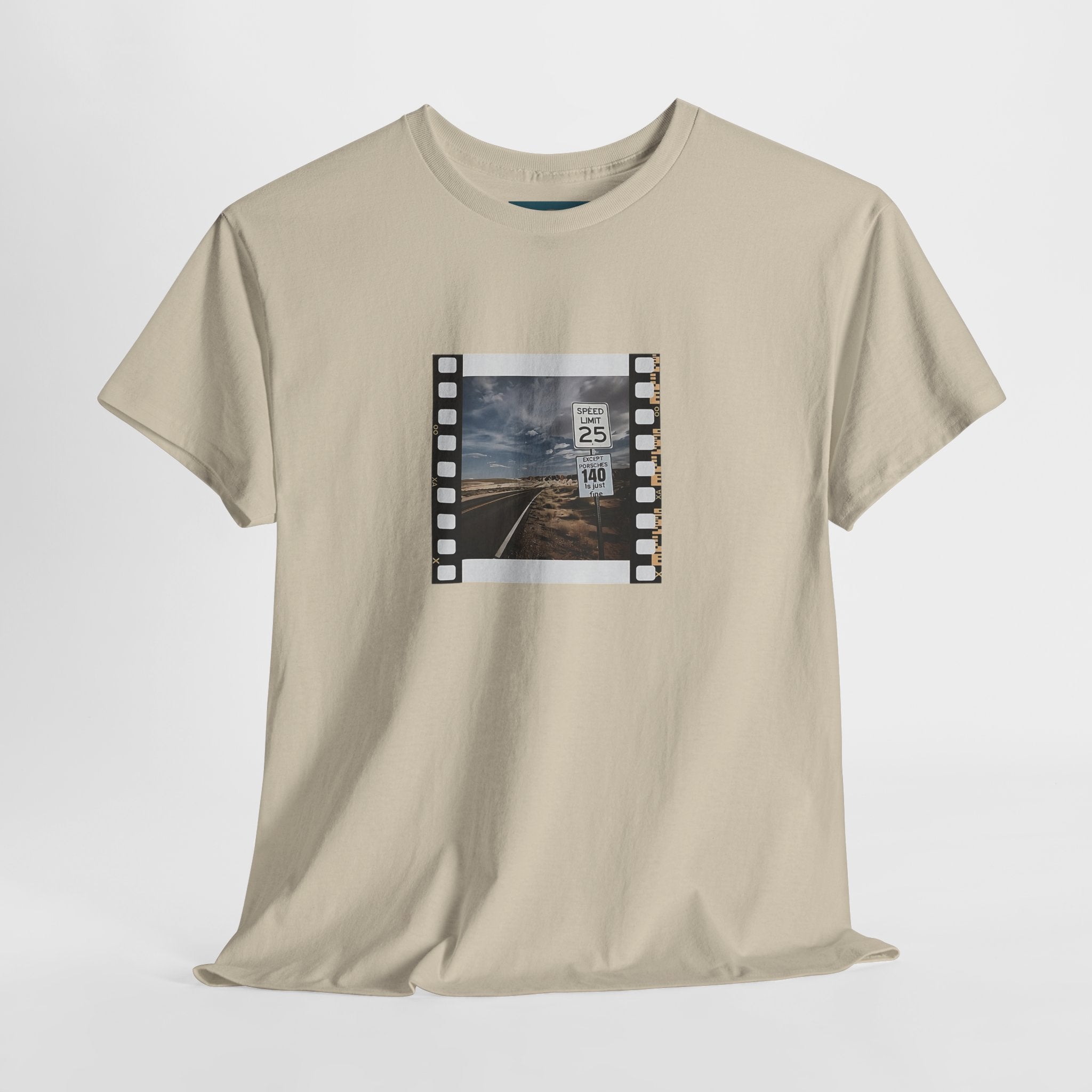 Porsche Road Sign T-Shirt – Retro Film Strip Style Unisex Tee.