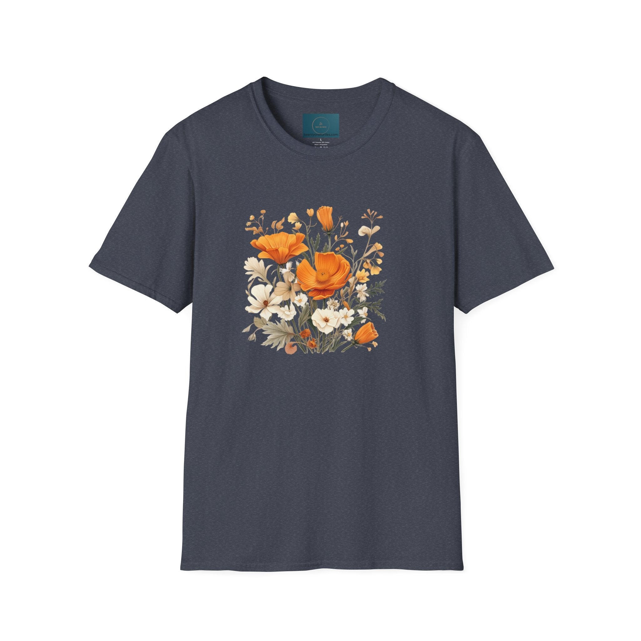Floral Unisex T-Shirt – Bold Orange Blooms | Soft Nature Tee