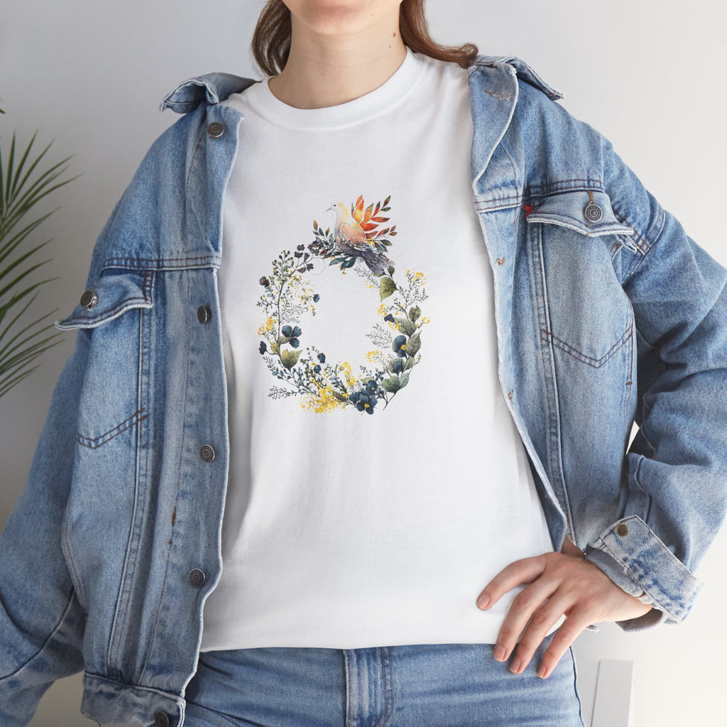 Floral 'Dove of Peace' Unisex Cotton Tee - Eco-Friendly Casual Shirt