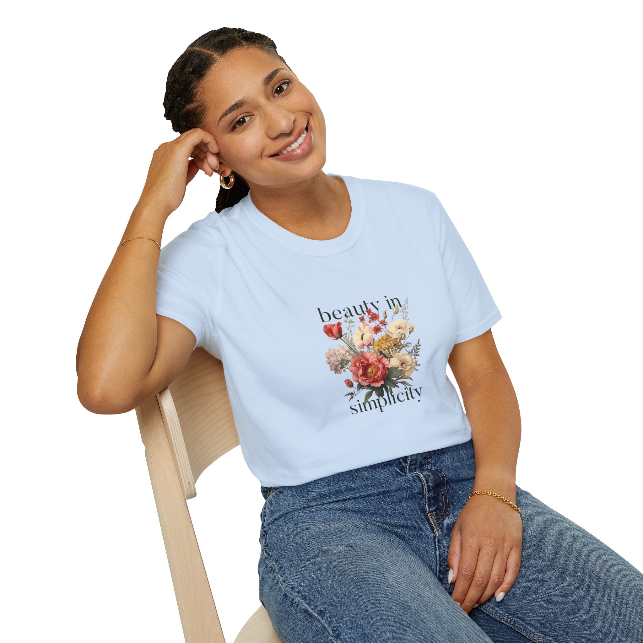 "Beauty in Simplicity" Floral Unisex T-Shirt – Softstyle Casual Tee, Relaxed Fit