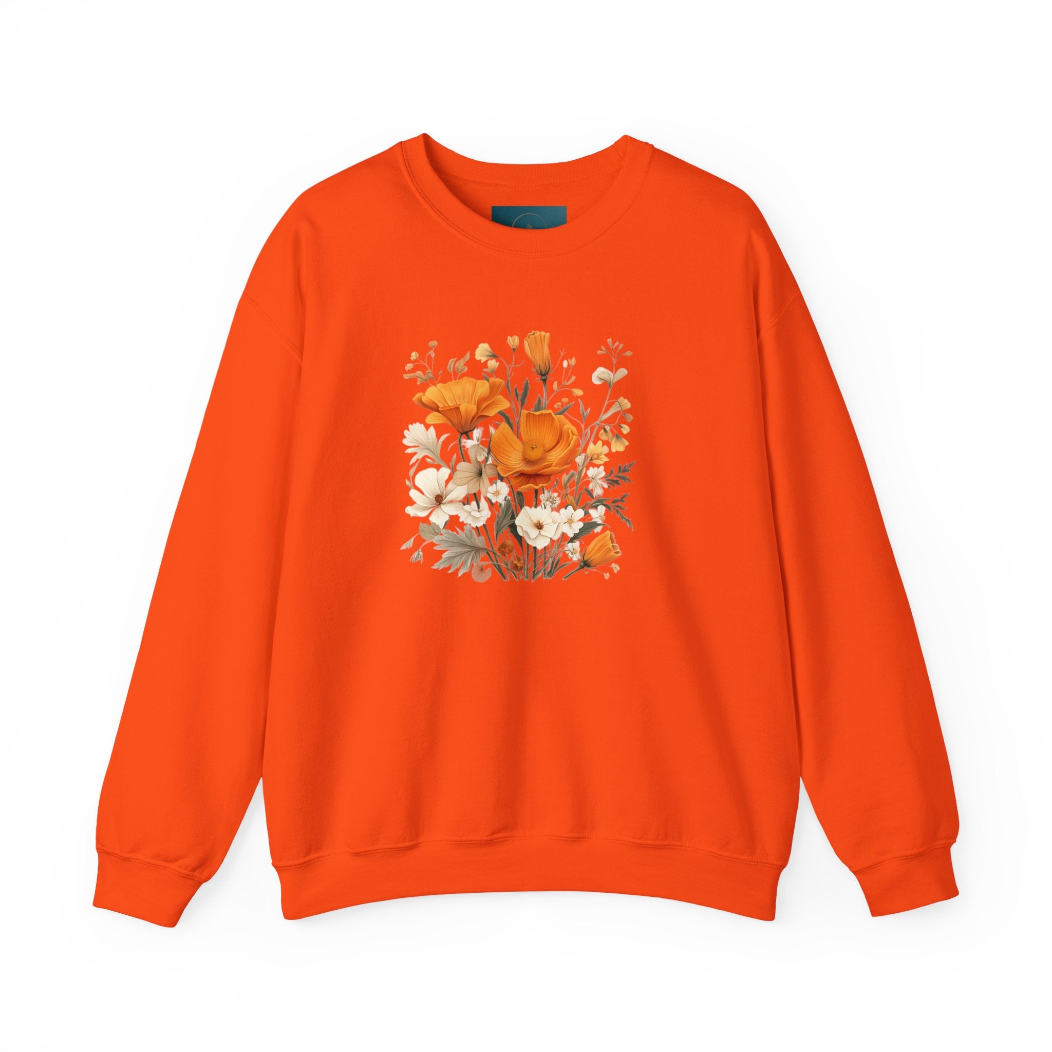 Floral Print Sweatshirt – Bold Orange Blooms | Cozy Nature-Inspired Gift & Spring Fashion