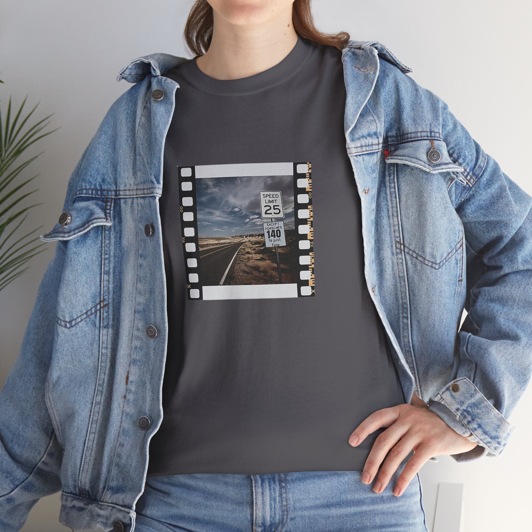 Porsche Road Sign T-Shirt – Retro Film Strip Style Unisex Tee.