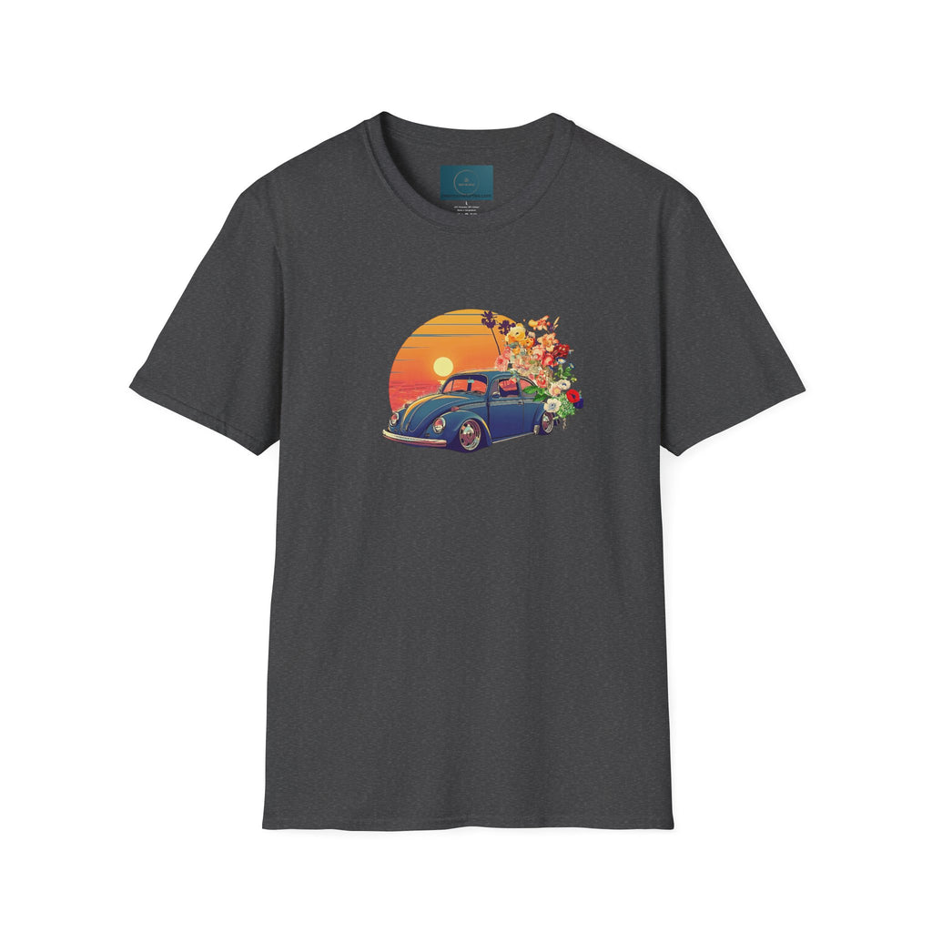 Vintage Sunset Beetle Tee – Unisex Retro Car Shirt, Summer Vibes Gift