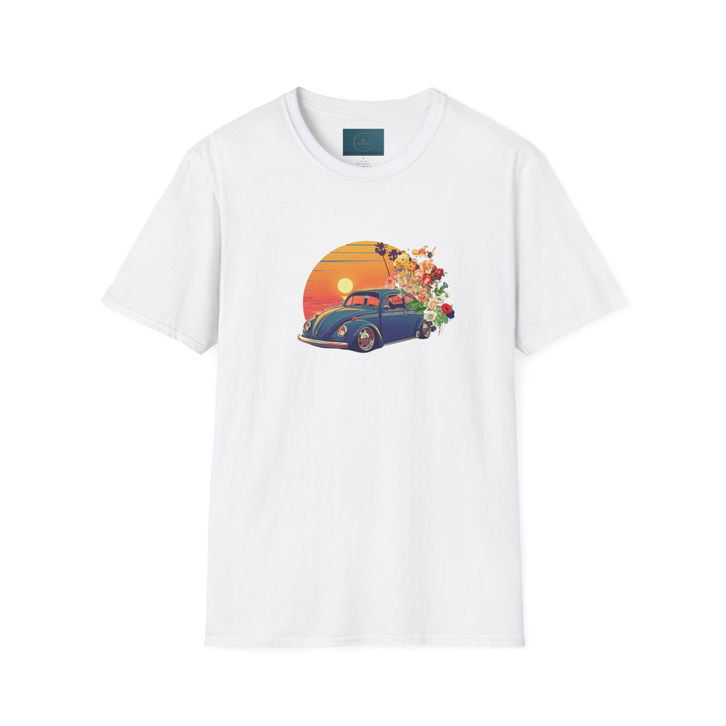 Vintage Sunset Beetle Tee – Unisex Retro Car Shirt, Summer Vibes Gift