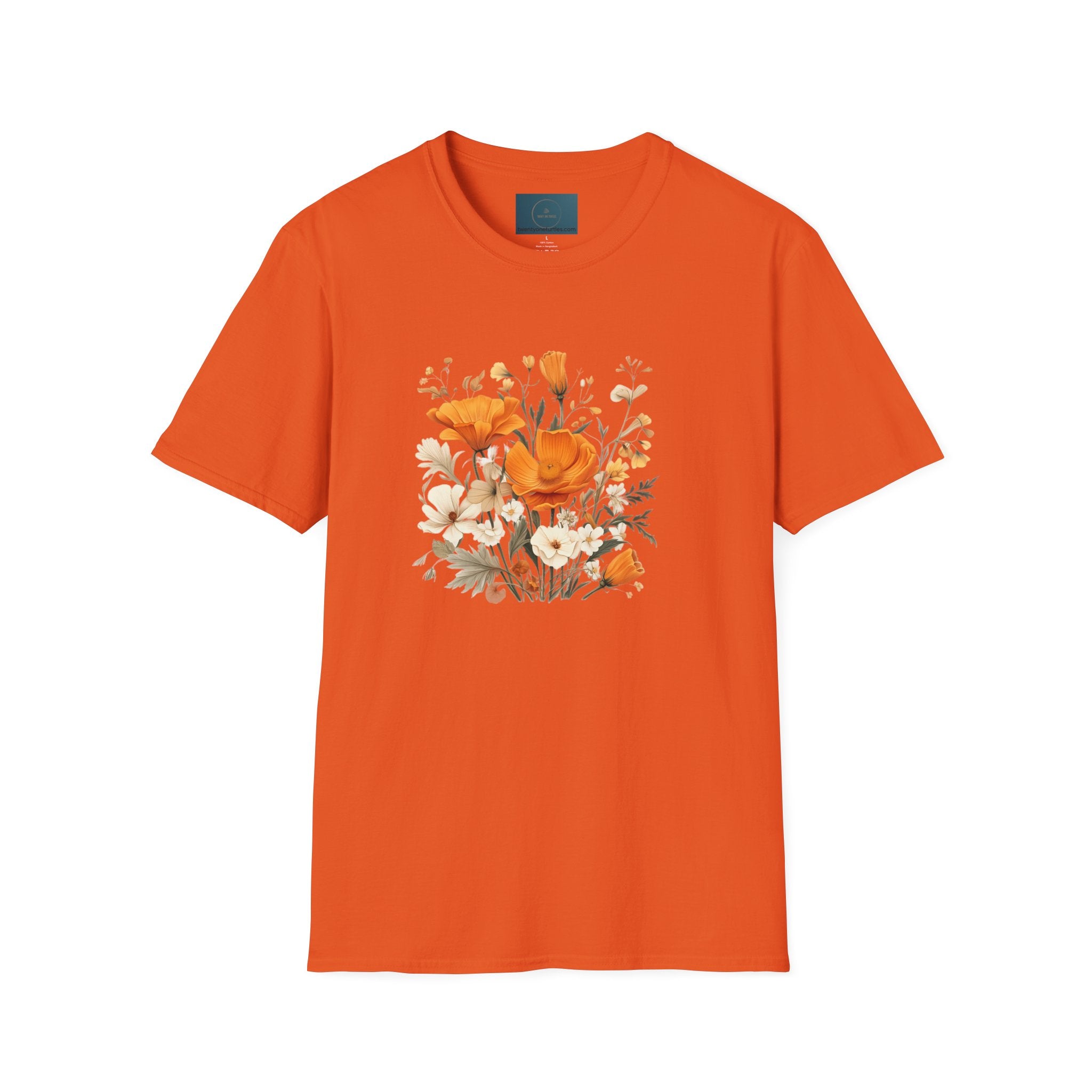 Floral Unisex T-Shirt – Bold Orange Blooms | Soft Nature Tee