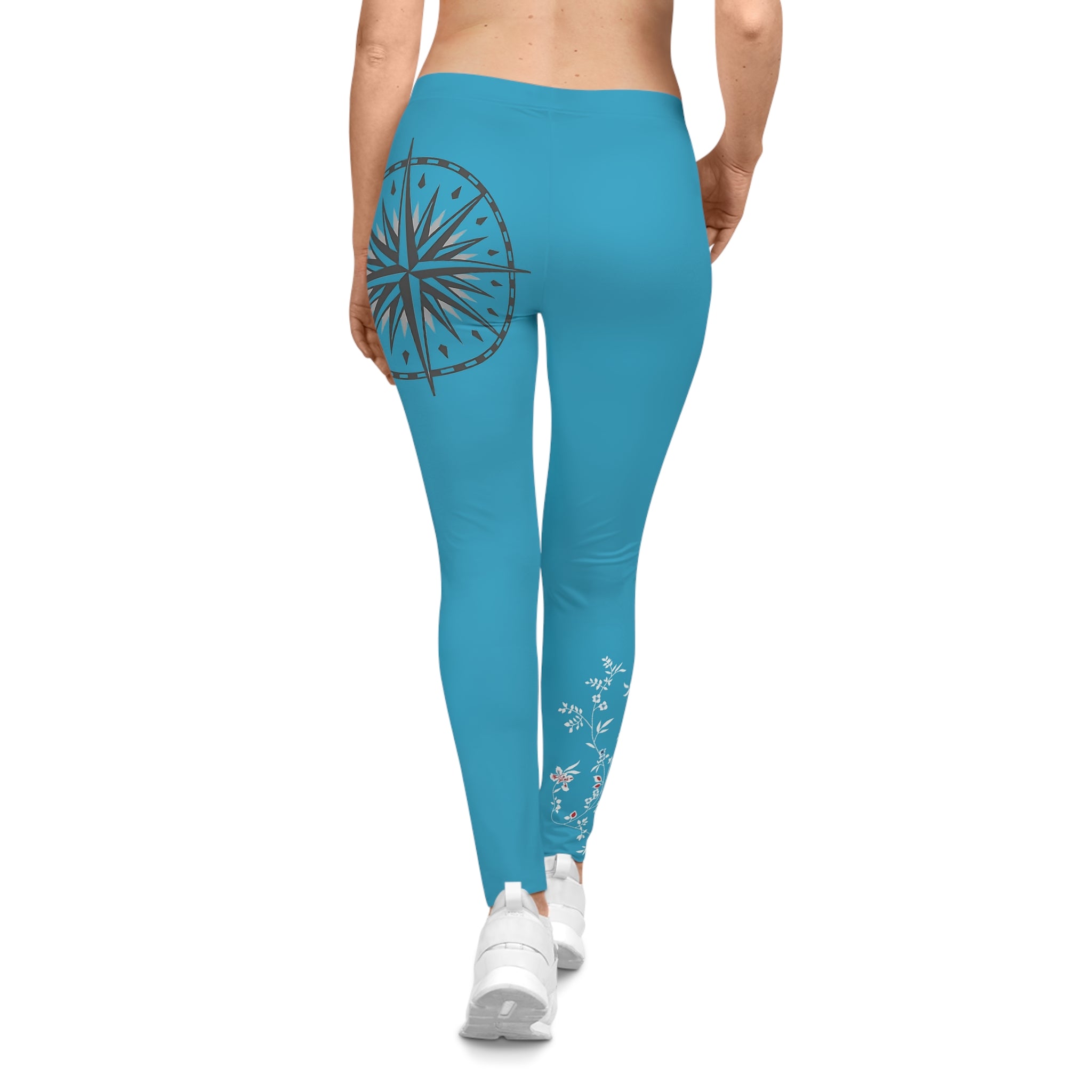 Women's Floral Compass Leggings – Turquoise | Stylish Activewear for Yoga, Travel & Everyday Wear