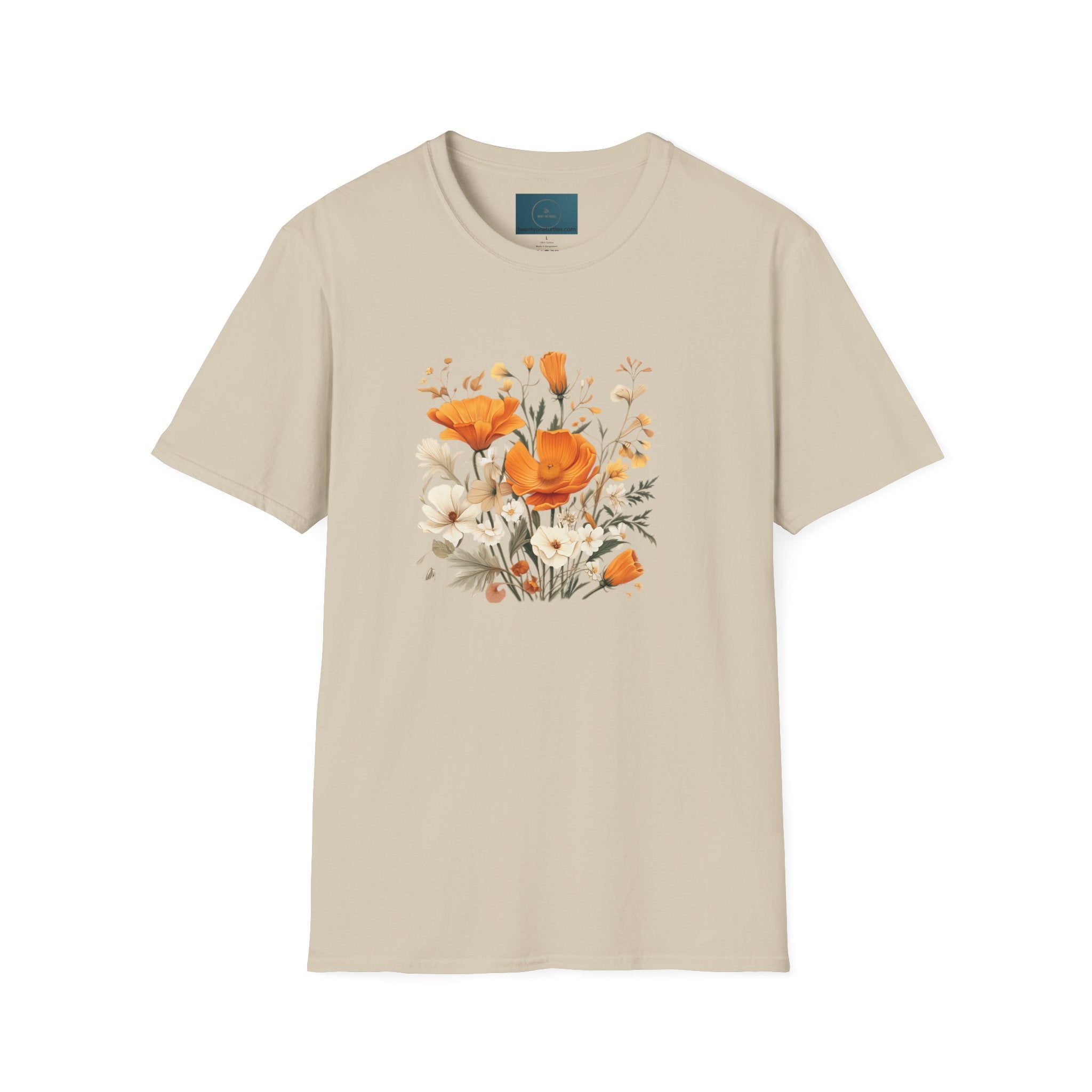 Floral Unisex T-Shirt – Bold Orange Blooms | Soft Nature Tee