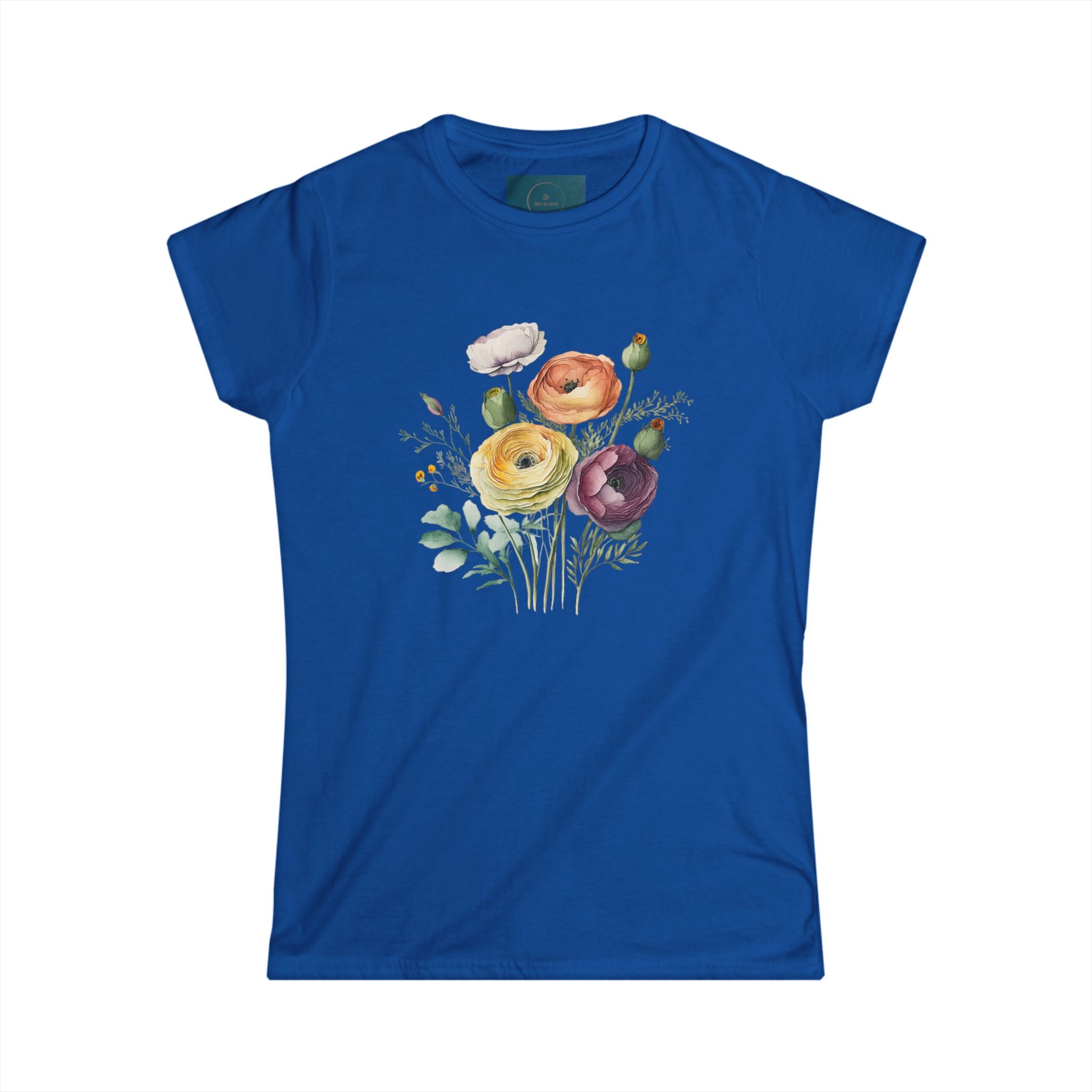 Floral Women's Softstyle Tee – Nature-Inspired Watercolor Shirt & Garden Lover Gift