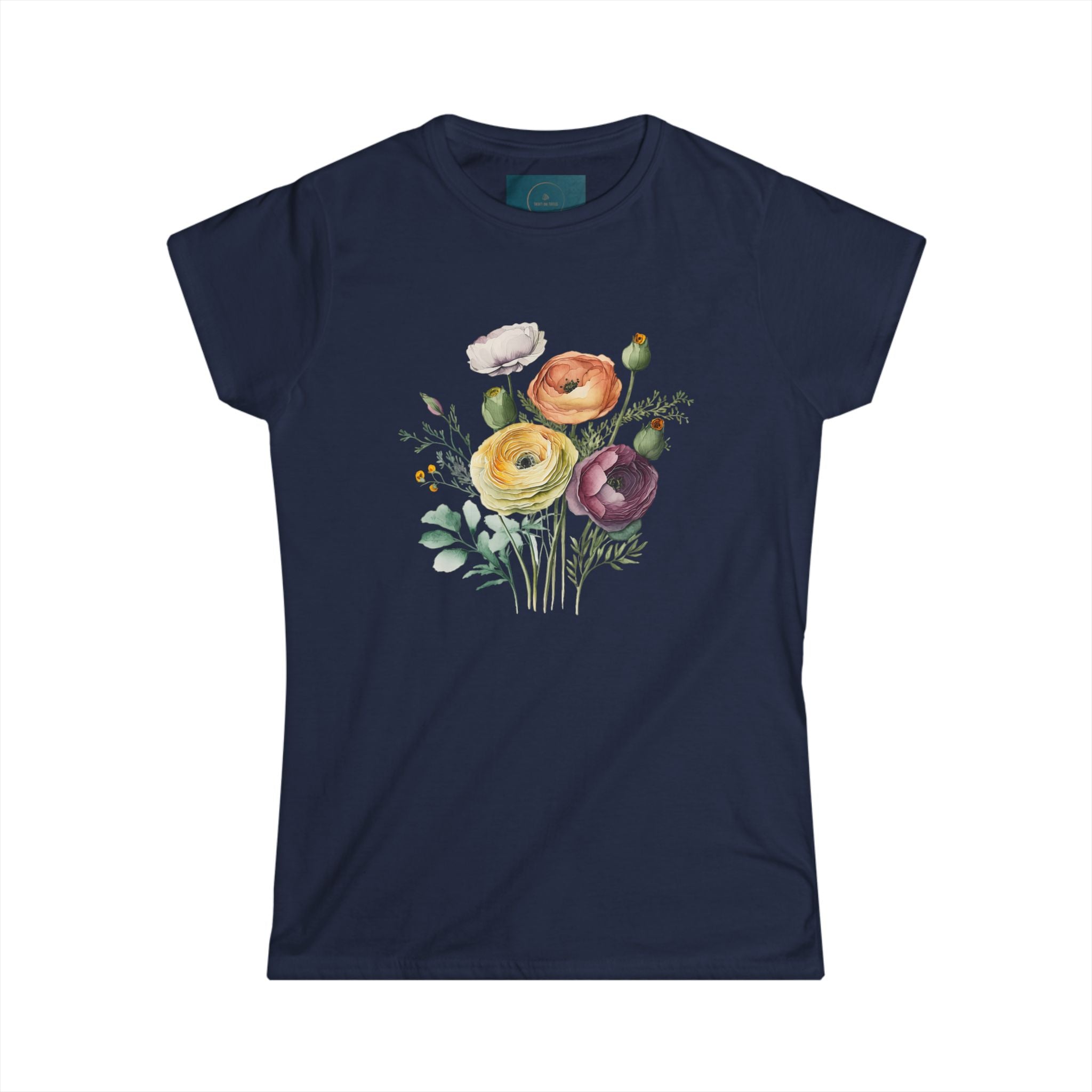 Floral Women's Softstyle Tee – Nature-Inspired Watercolor Shirt & Garden Lover Gift