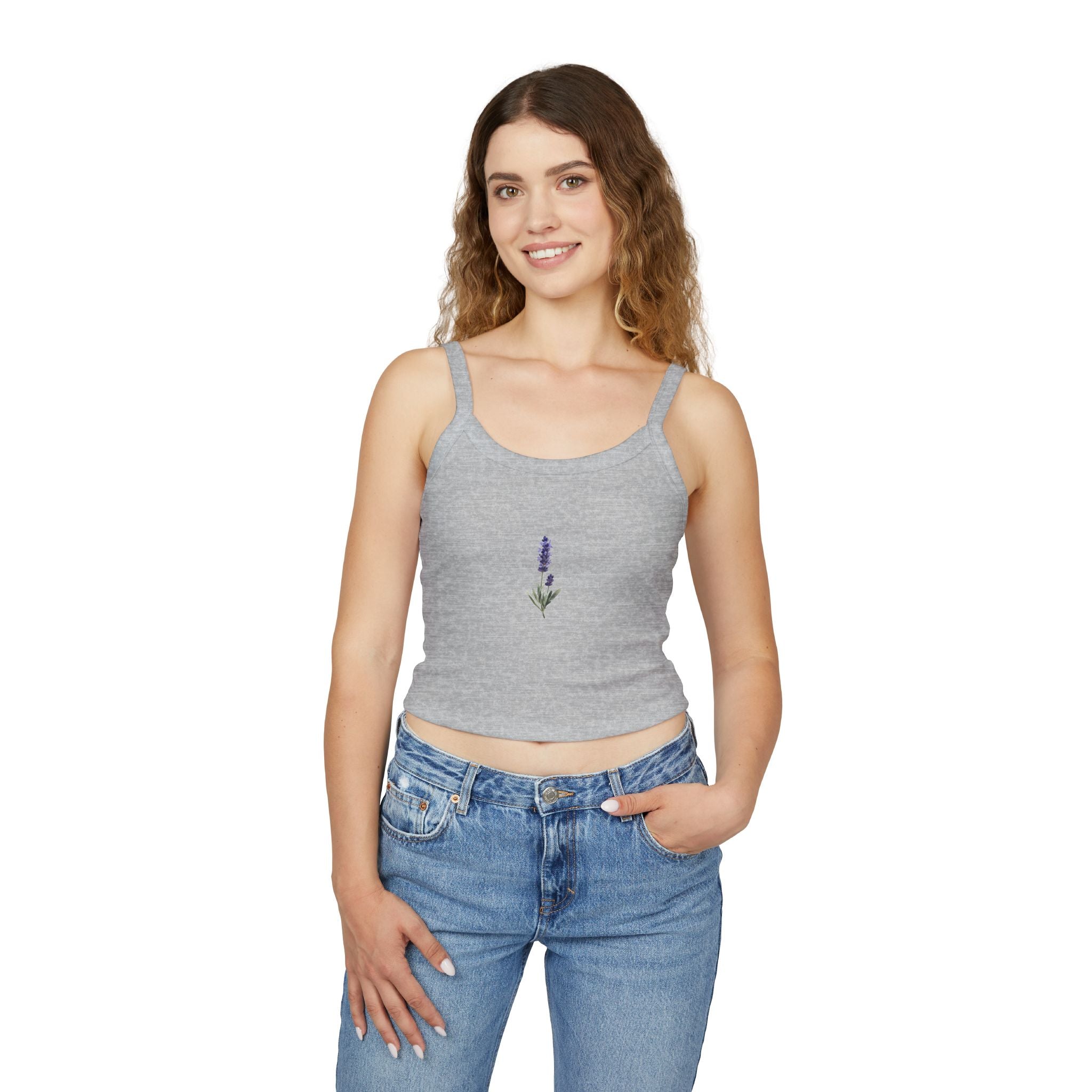 Boho Lavender Floral Tank – Women’s Spaghetti Strap Summer Top