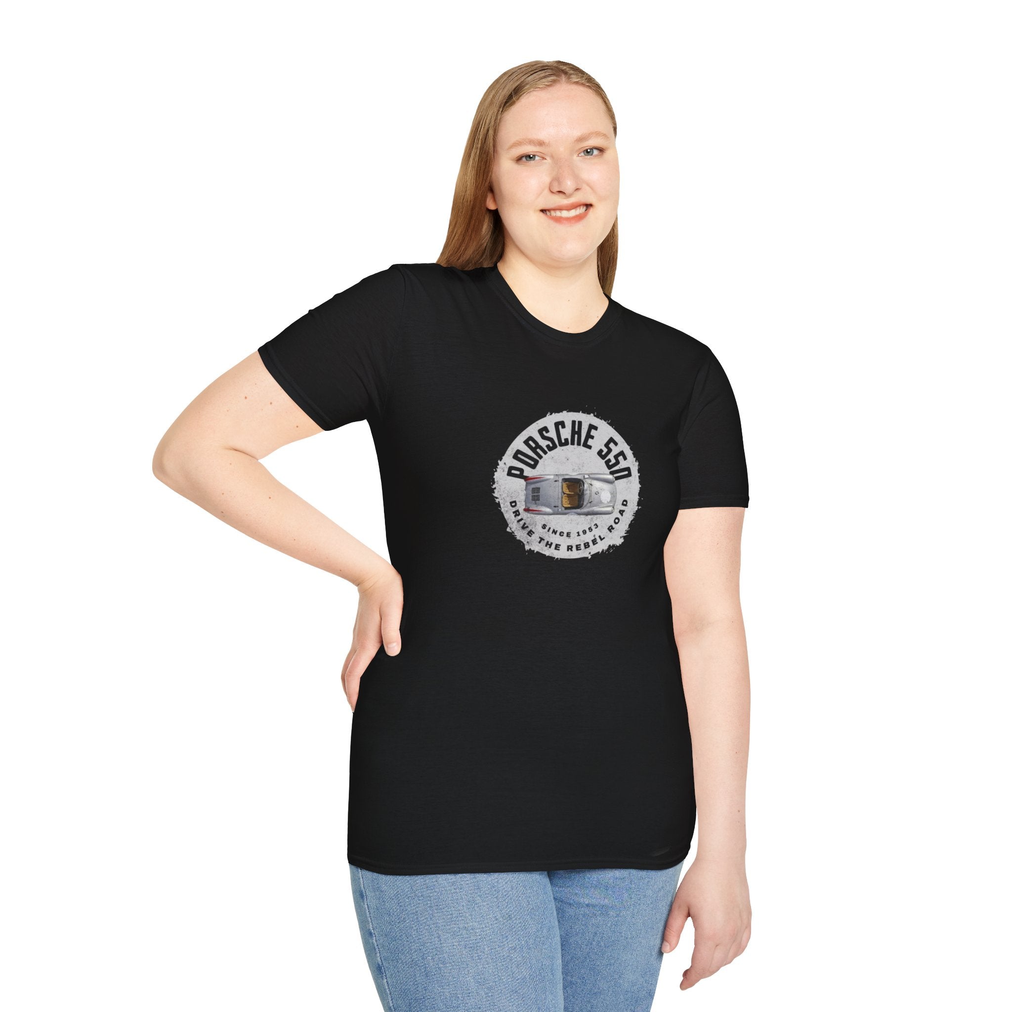 Porsche 550 Unisex Softstyle T-Shirt – Vintage Car Tee for Classic Car Lovers & Road Trip Enthusiasts