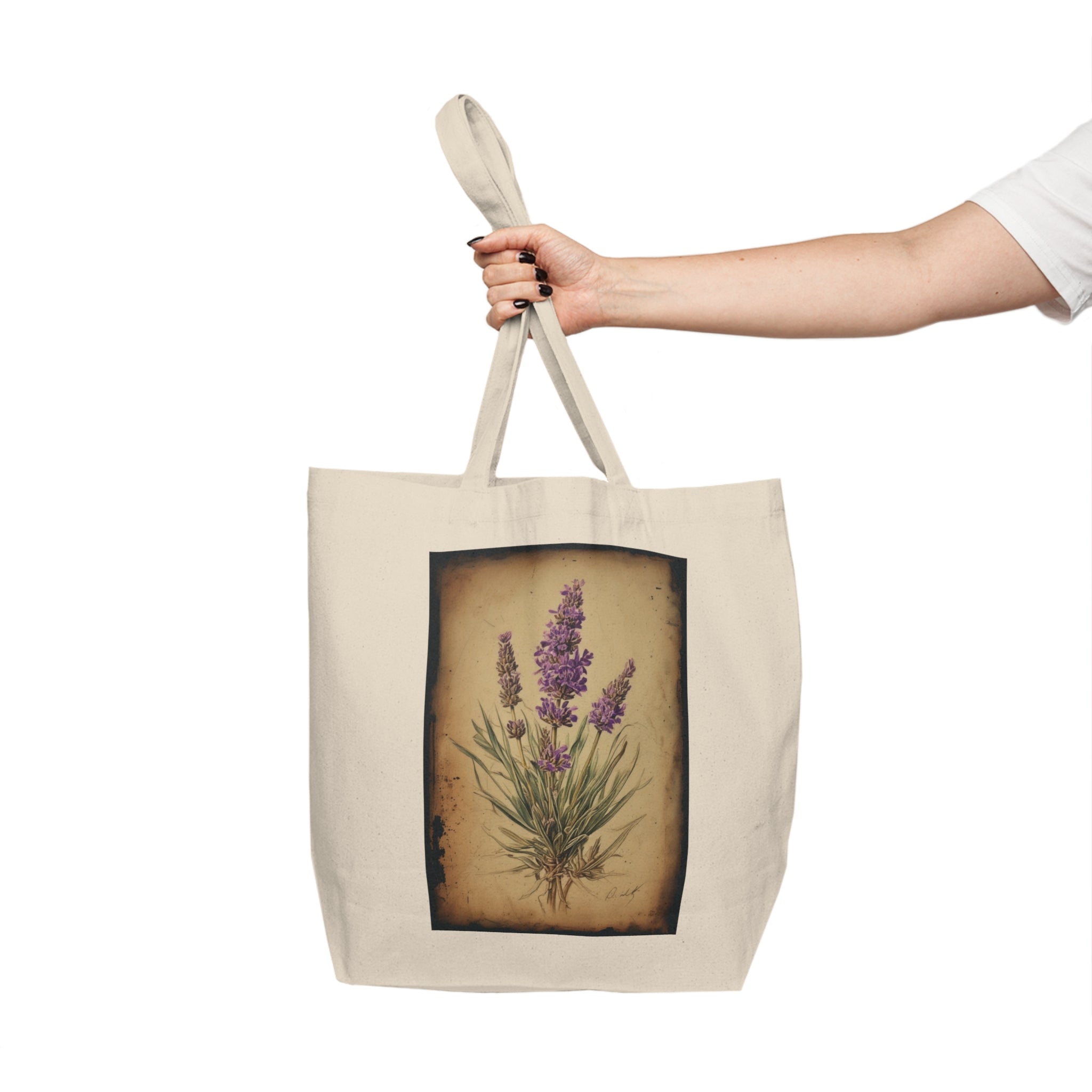 Lavender Floral Canvas Tote – Eco-Friendly Reusable Grocery Bag & Gift for Gardeners