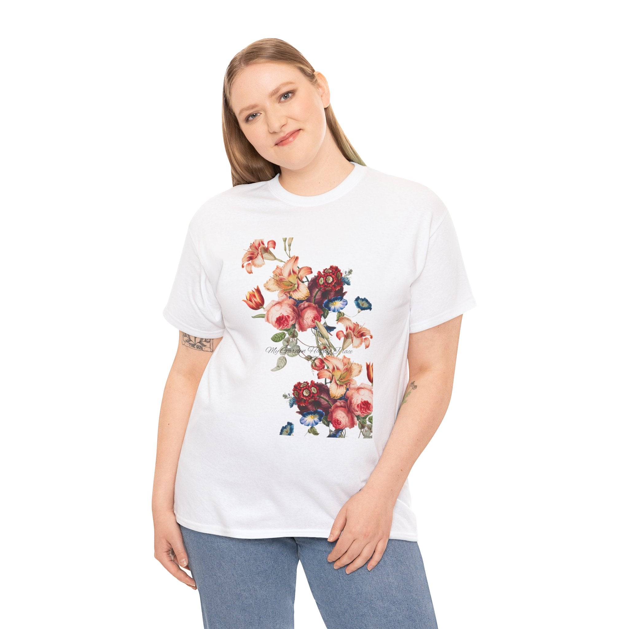 Floral 'Garden Happy Place' Unisex T-Shirt – Cute Vintage Graphic Tee