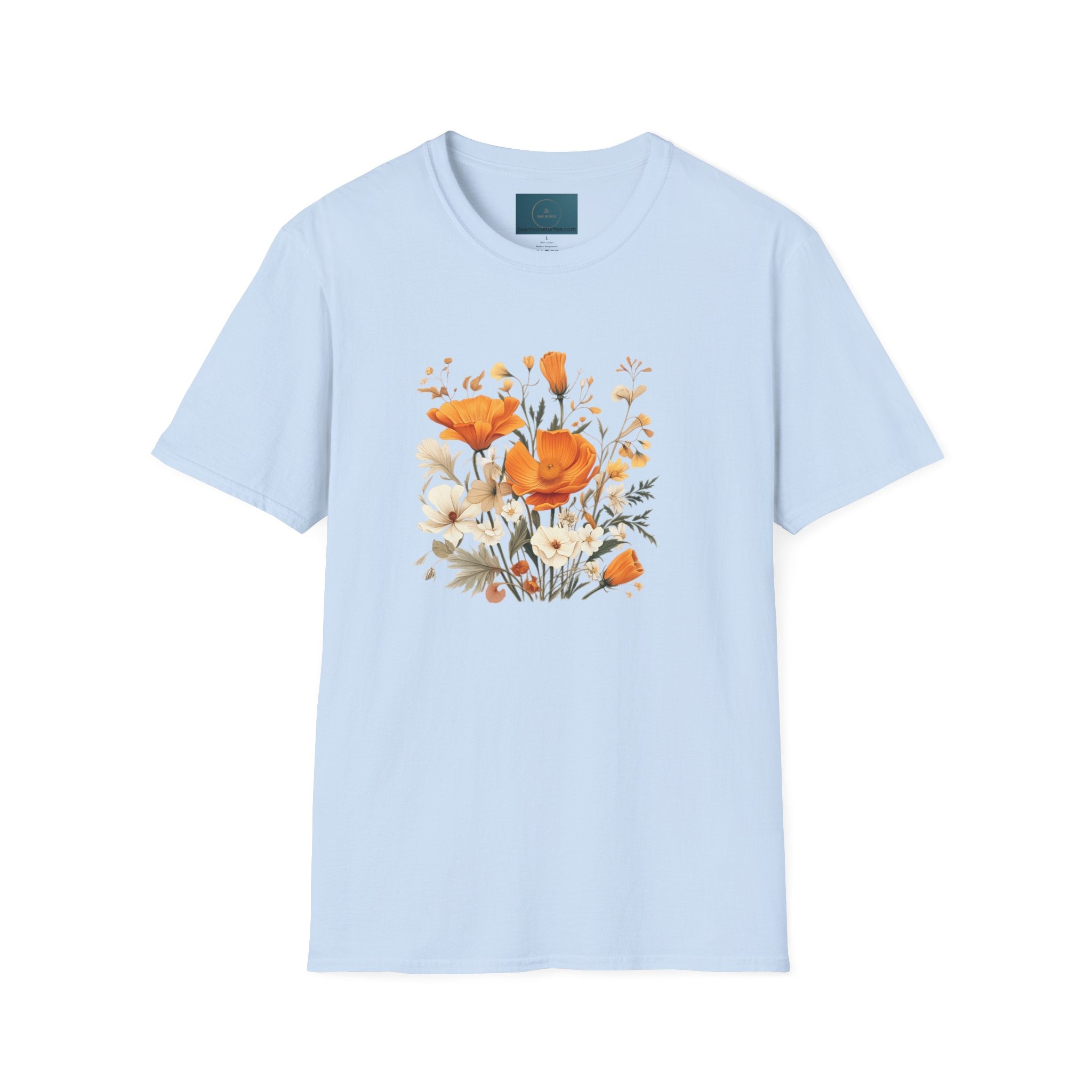 Floral Unisex T-Shirt – Bold Orange Blooms | Soft Nature Tee