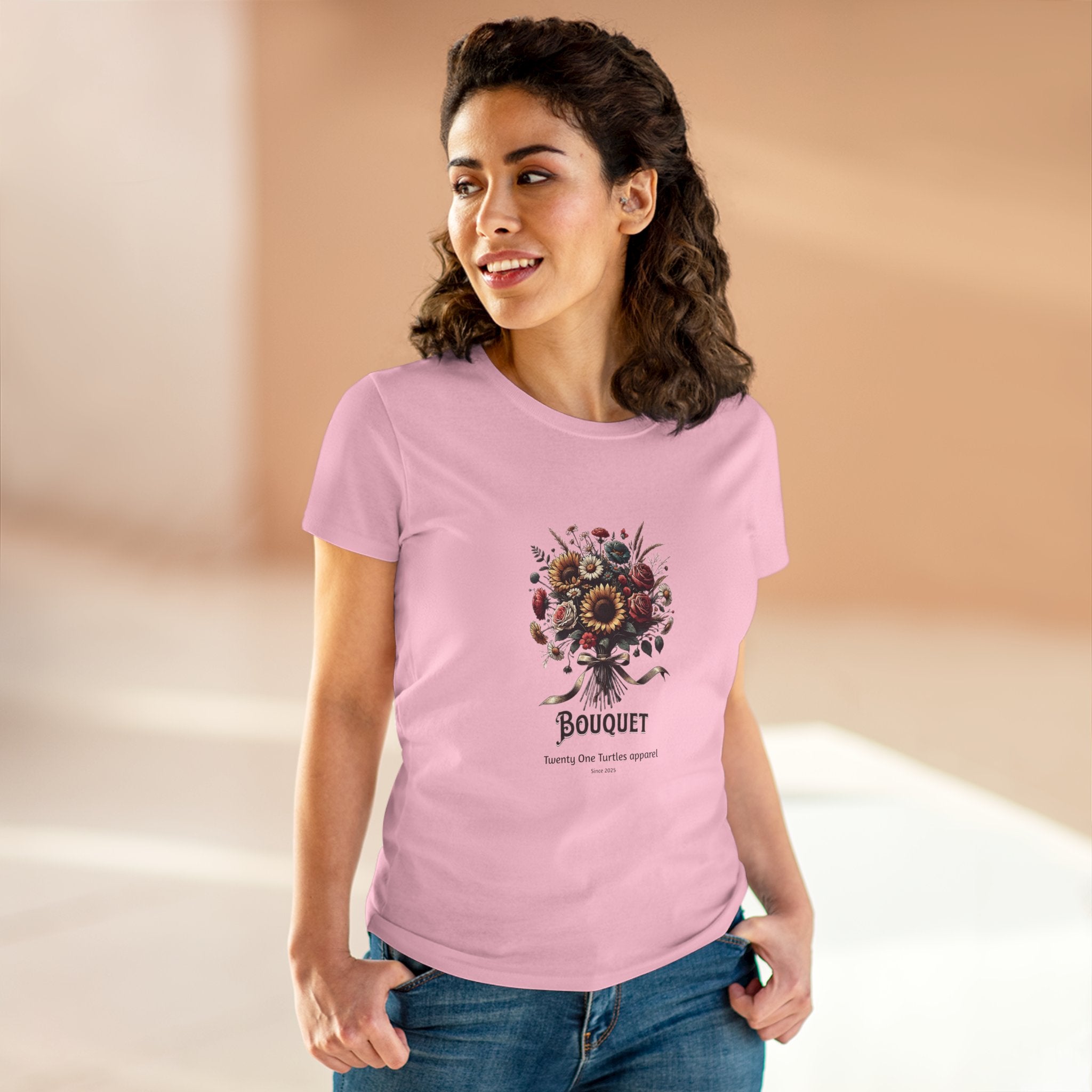 Floral Bouquet Women’s Semi-Fitted Tee – Soft Cotton Boho Style Shirt