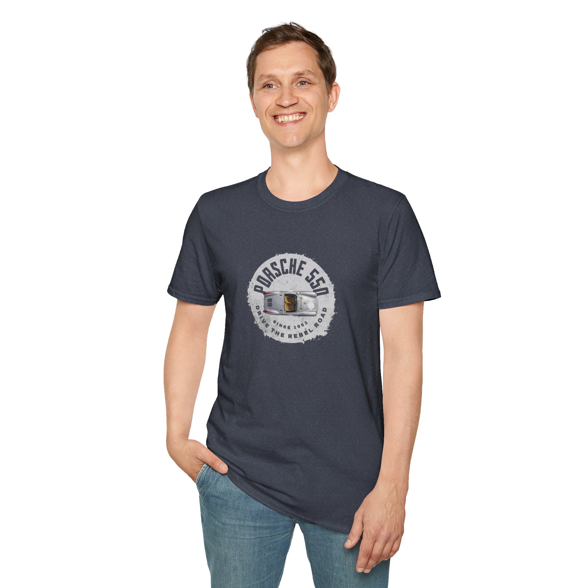 Porsche 550 Unisex Softstyle T-Shirt – Vintage Car Tee for Classic Car Lovers & Road Trip Enthusiasts