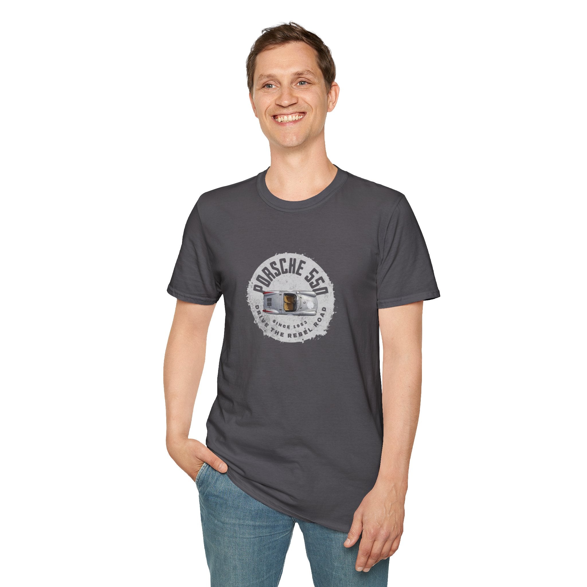 Porsche 550 Unisex Softstyle T-Shirt – Vintage Car Tee for Classic Car Lovers & Road Trip Enthusiasts