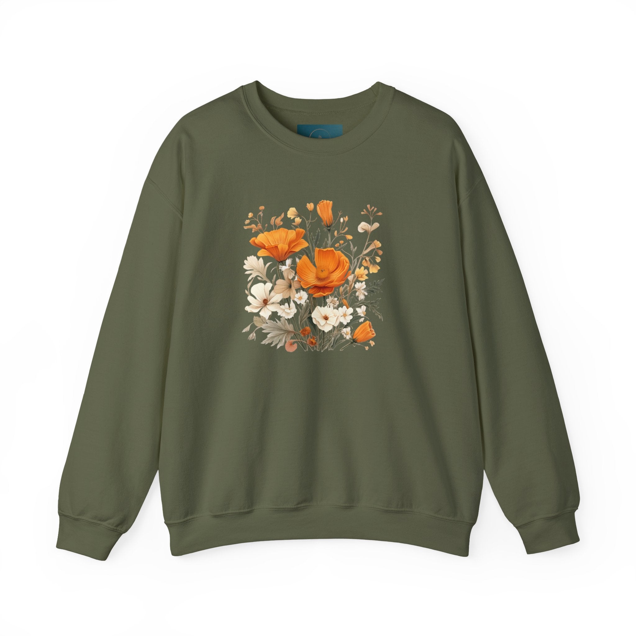 Floral Print Sweatshirt – Bold Orange Blooms | Cozy Nature-Inspired Gift & Spring Fashion